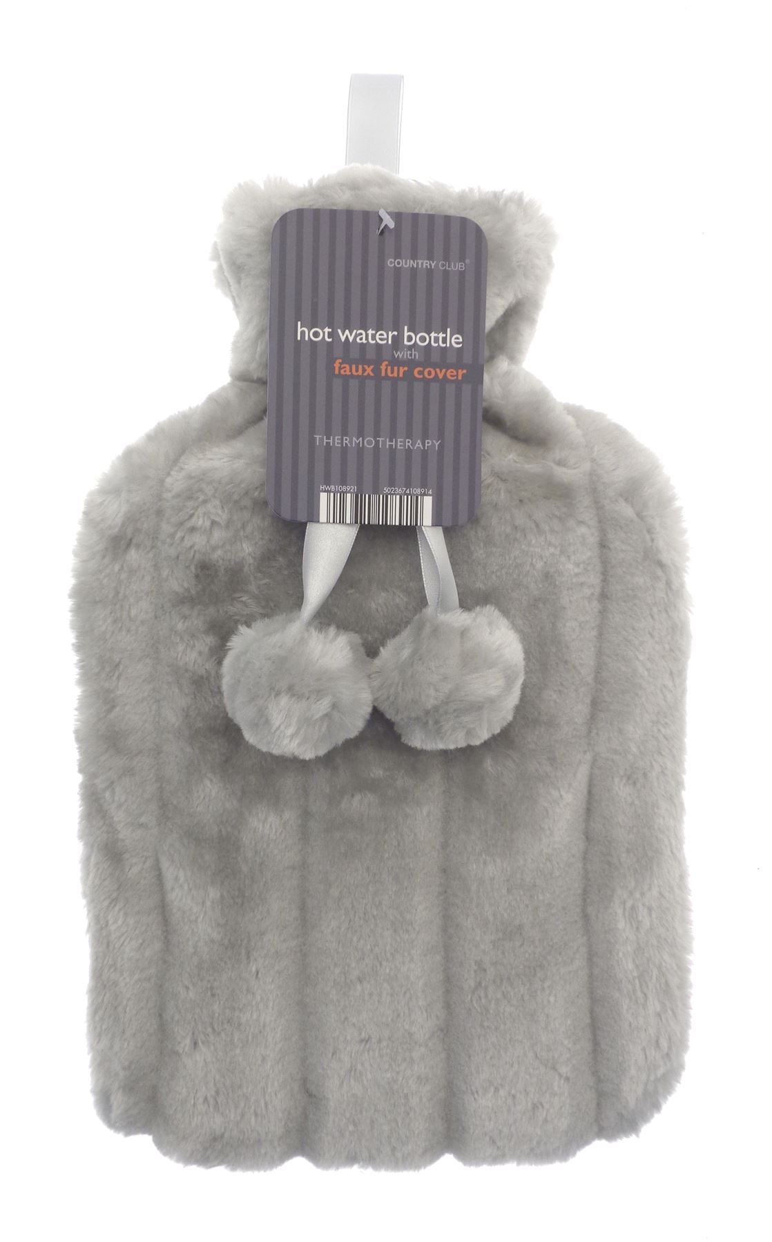 Plain Faux Fur Hot Water Bottle With Pom Poms Thermotherapy Winter Gift - Picture 39 of 53