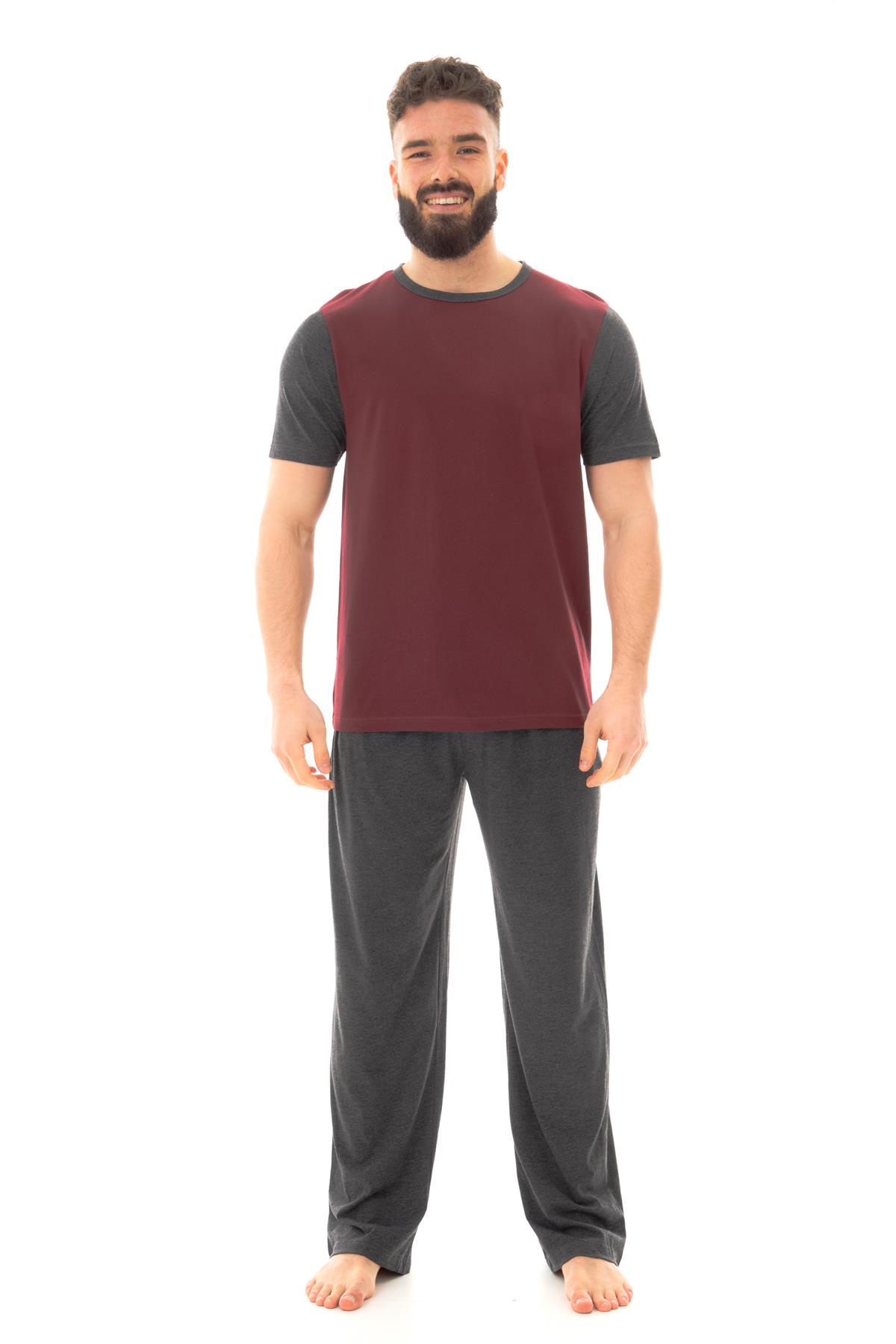 Mens Long Pyjama Sets Cotton Pyjamas Loungewear T Shirt Pants PJ Set - Picture 11 of 15