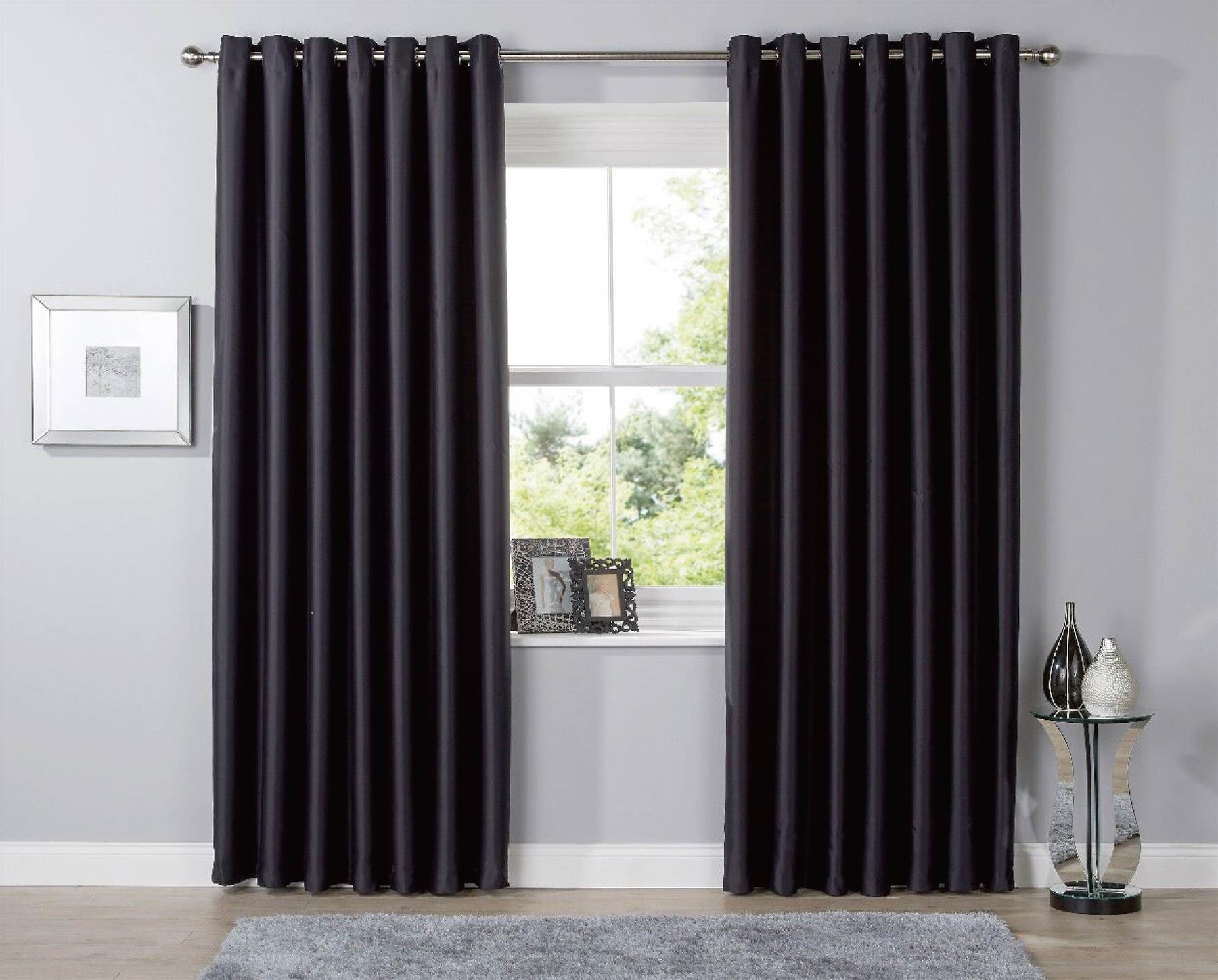 Blackout Eyelet Curtains Black Out Thermal Ring Top Ready Made Curtain Pair - Picture 2 of 13