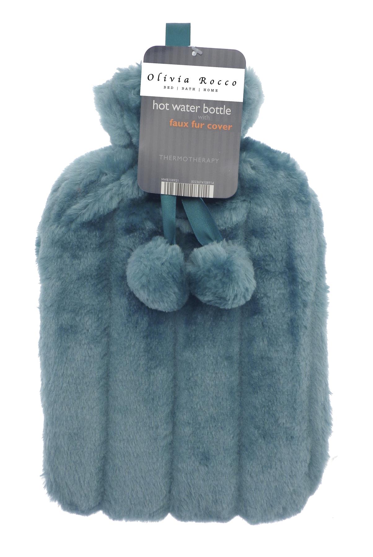 Plain Faux Fur Hot Water Bottle With Pom Poms Thermotherapy Winter Gift - Picture 43 of 53