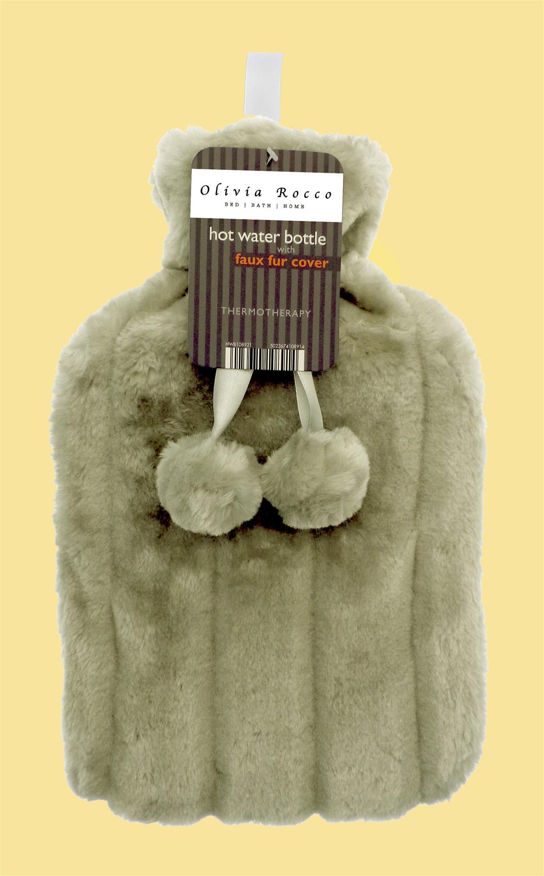 Plain Faux Fur Hot Water Bottle With Pom Poms Thermotherapy Winter Gift - Picture 8 of 53