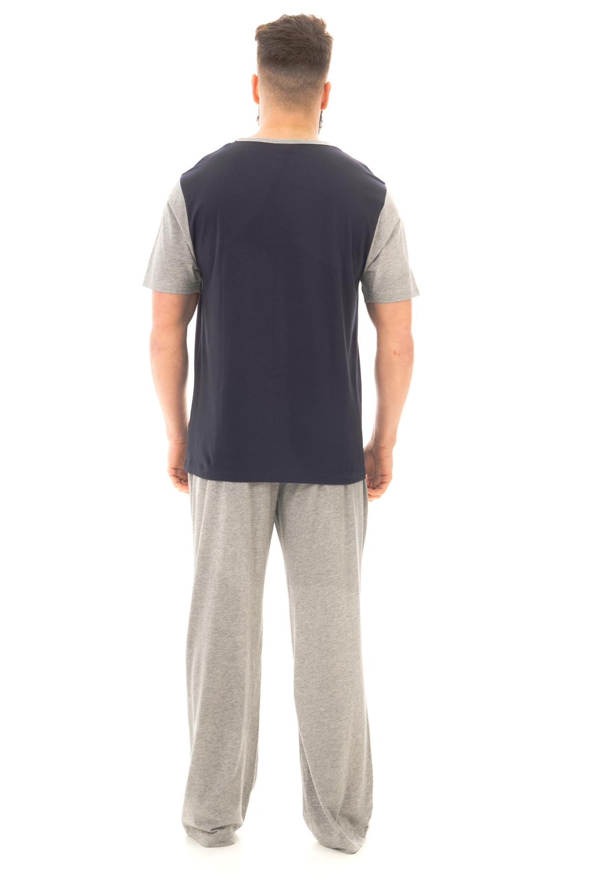 Mens Long Pyjama Sets Cotton Pyjamas Loungewear T Shirt Pants PJ Set - Picture 9 of 15