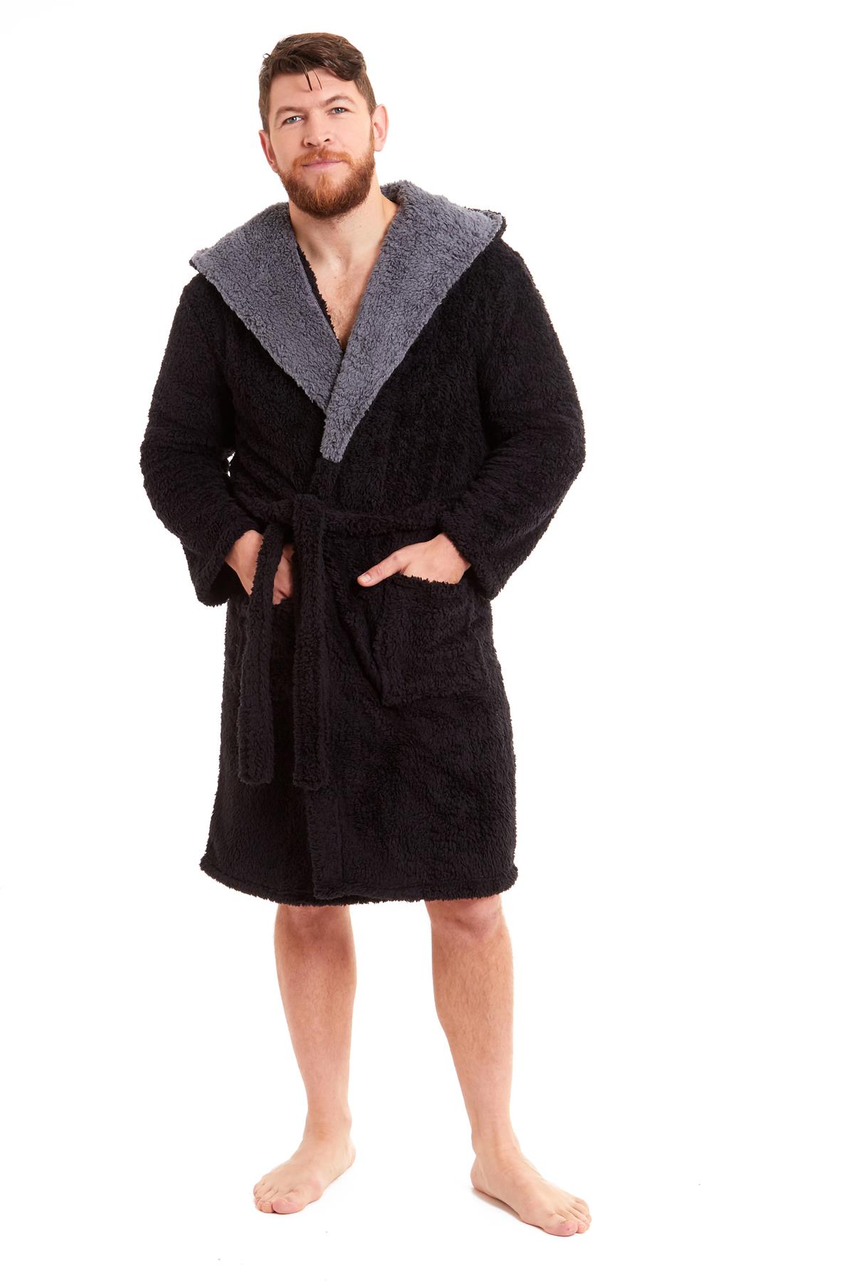 Vestido de vestir para hombre vestidos de lana con capucha bata de baño negro gris bata de baño - Imagen 23 de 37