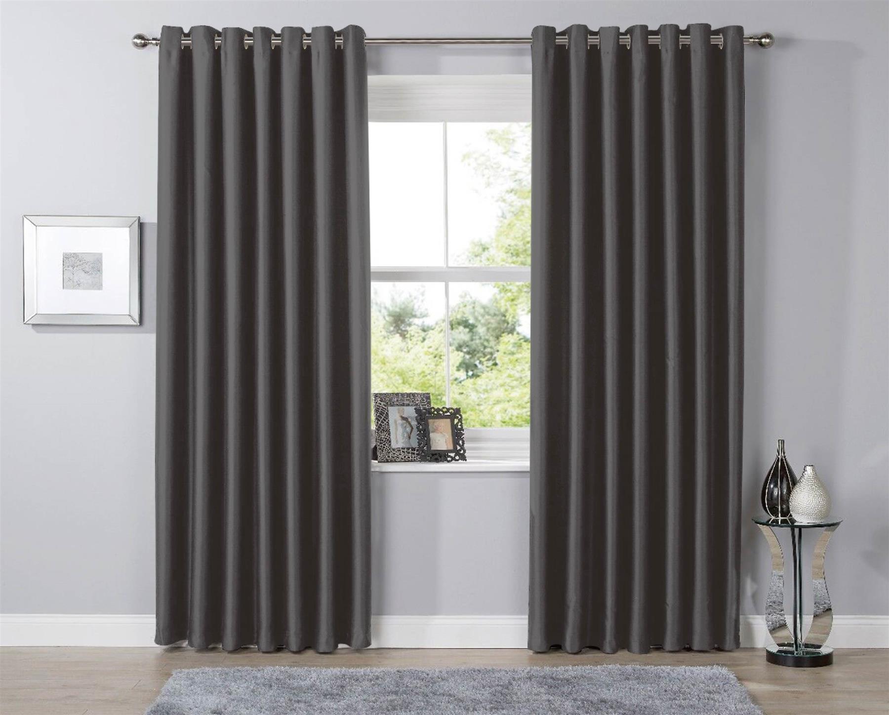 Blackout Eyelet Curtains Black Out Thermal Ring Top Ready Made Curtain Pair - Picture 4 of 13
