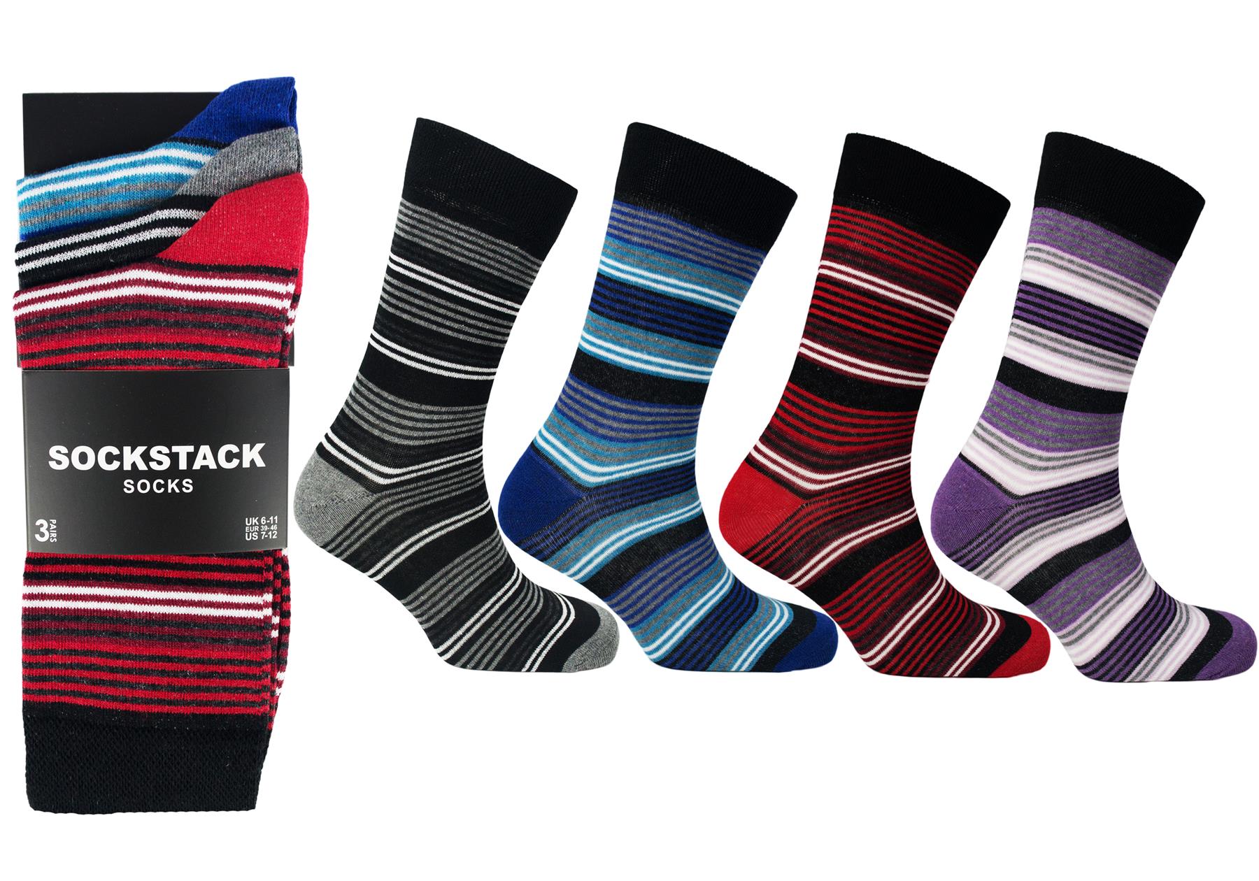 6 Pk Mens Luxury Cotton Rich Socks Smart Designer Stripe Argyle Sock UK