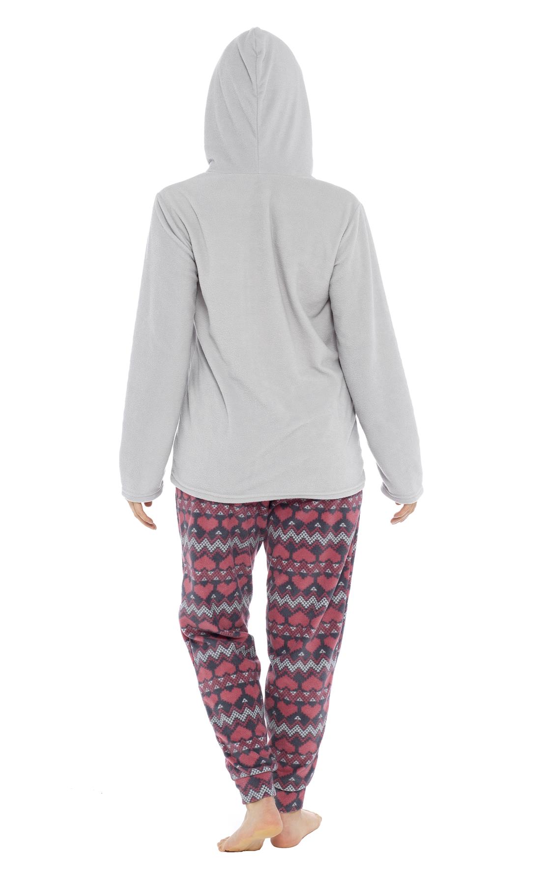 Women's Stars Hooded Pyjamas Warm Fleece Top & Pants Pyjama Lounge Set PJs - Picture 19 of 31