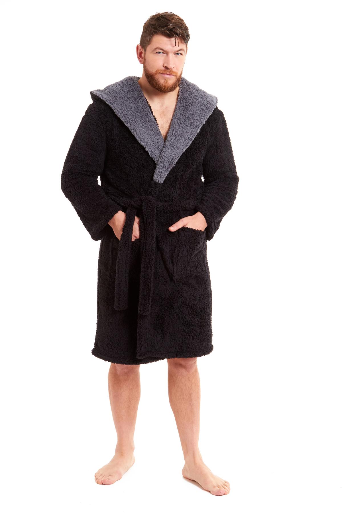 Vestido de vestir para hombre vestidos de lana con capucha bata de baño negro gris bata de baño - Imagen 19 de 37