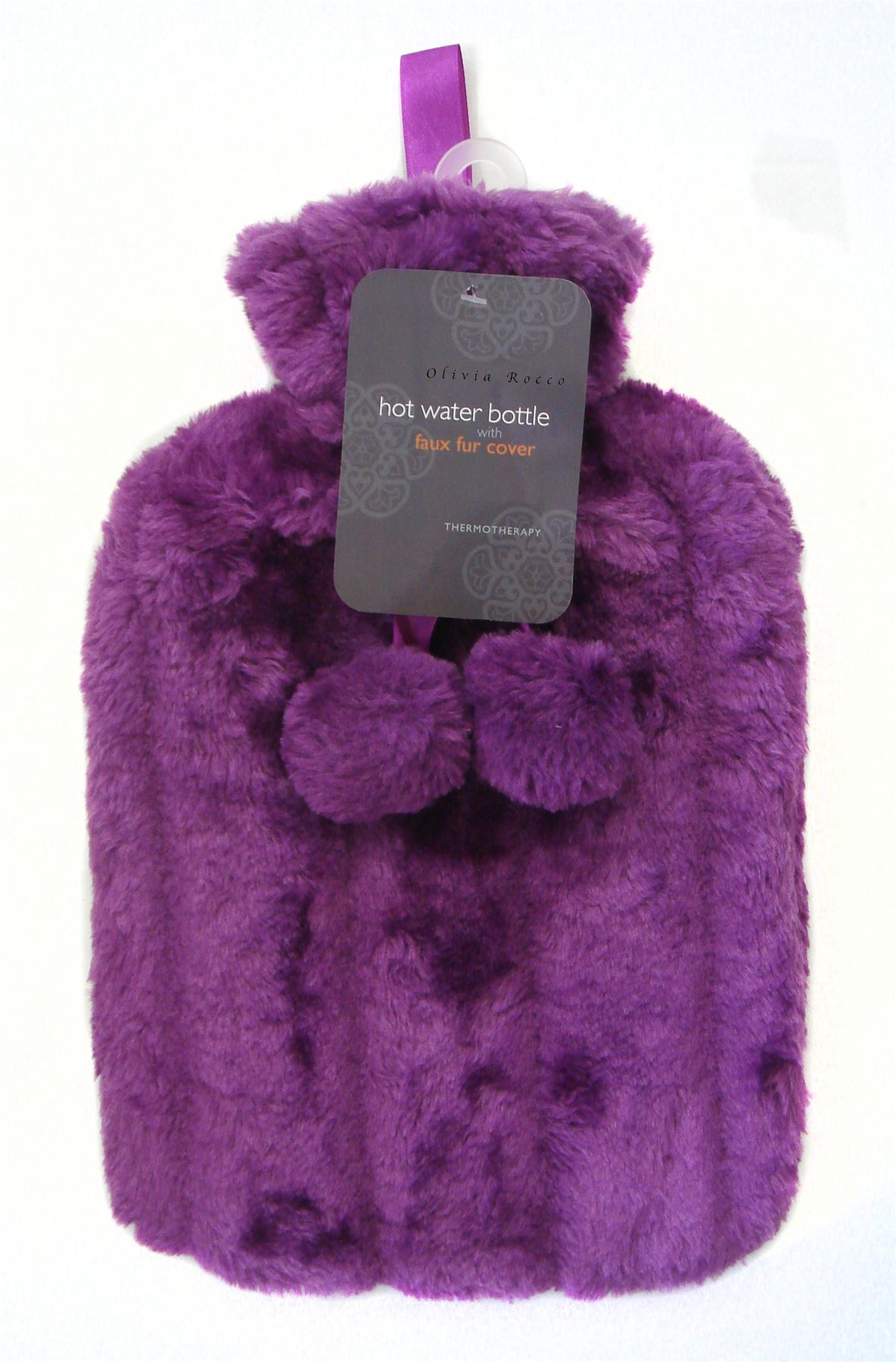 Plain Faux Fur Hot Water Bottle With Pom Poms Thermotherapy Winter Gift - Picture 36 of 53