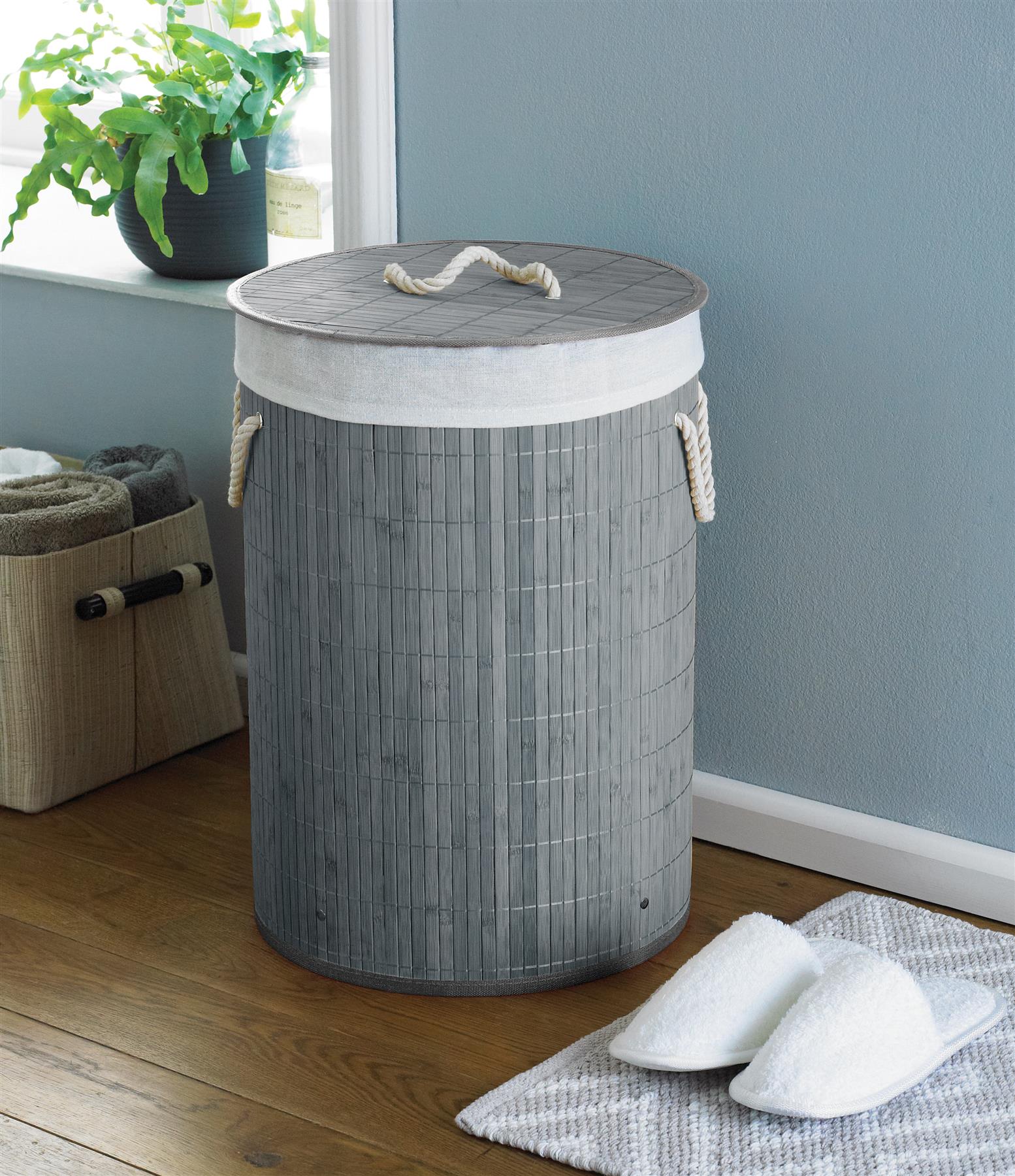 Olivia Rocco Bamboo Laundry Basket Clothes Hamper Bin Anti Bacterial Storage Bag - Picture 6 of 7