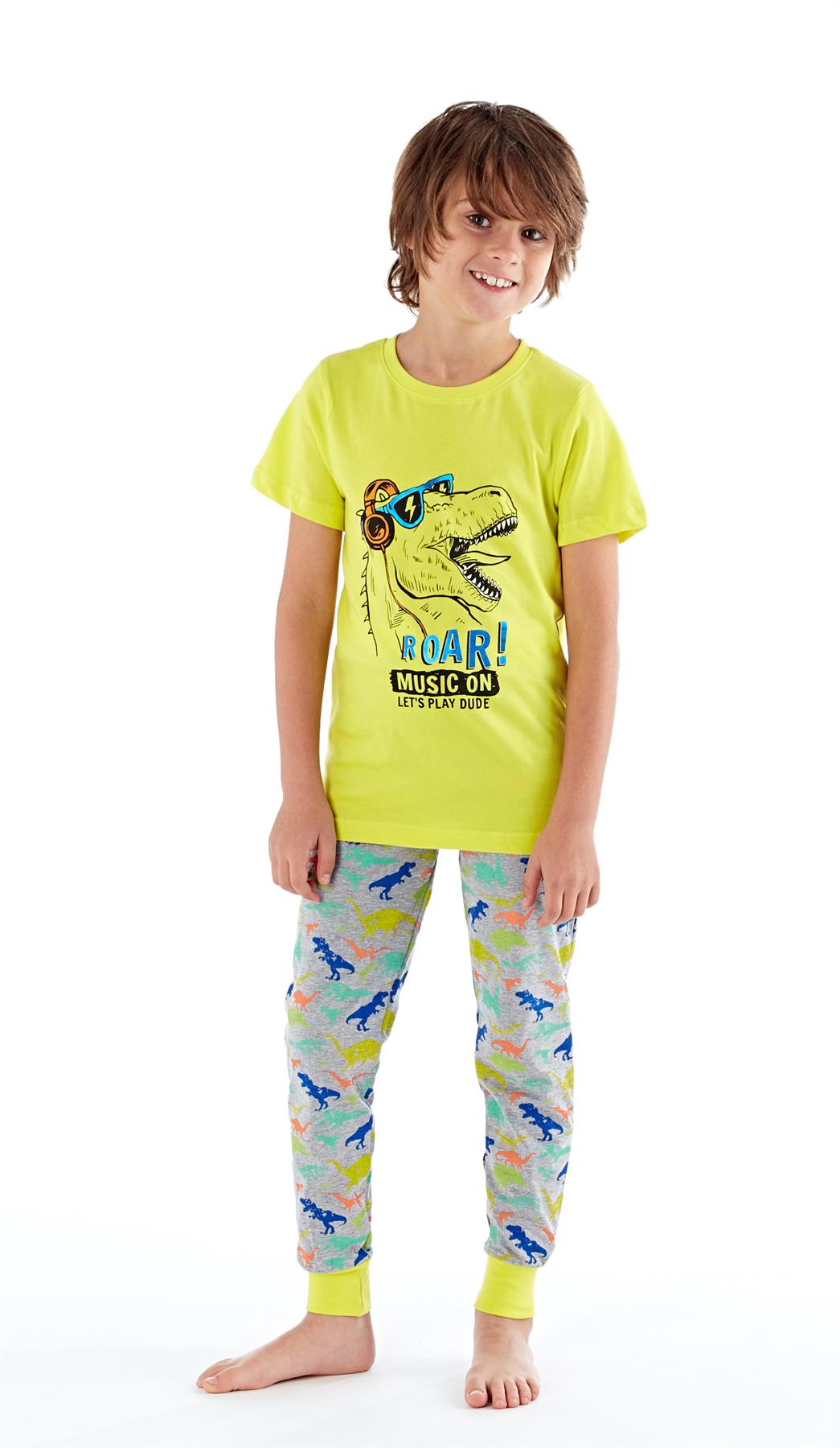 Pyjama Set Boys Dinosaur & Shark Pyjamas Summer Cotton PJs Nightwear - Picture 3 of 9