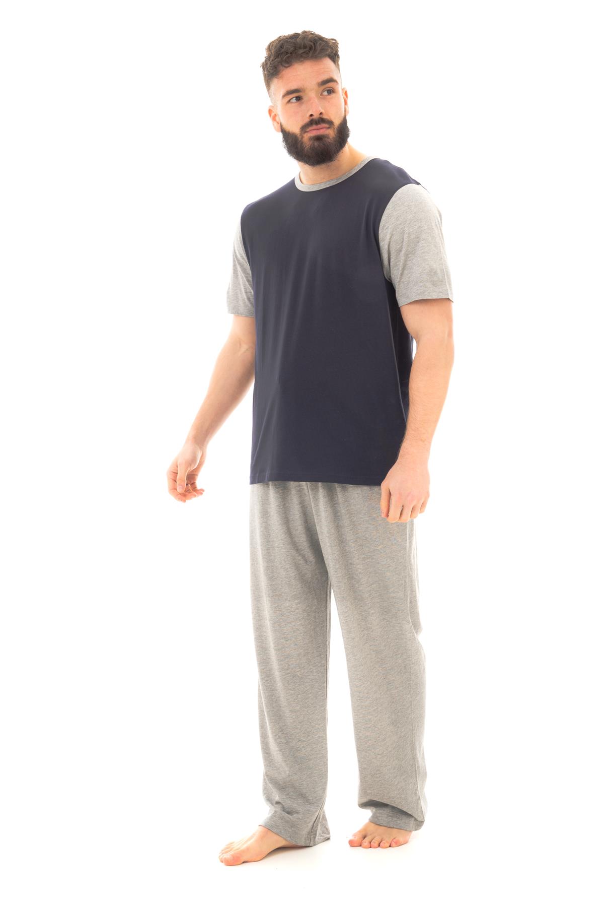 Mens Long Pyjama Sets Cotton Pyjamas Loungewear T Shirt Pants PJ Set - Picture 10 of 15
