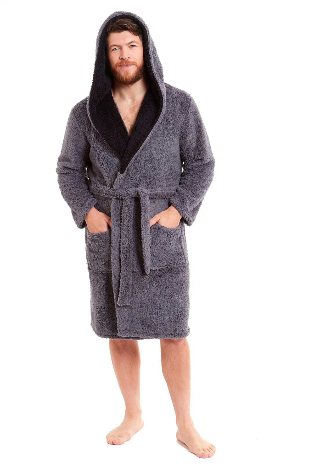 Vestido de vestir para hombre vestidos de lana con capucha bata de baño negro gris bata de baño - Imagen 24 de 37