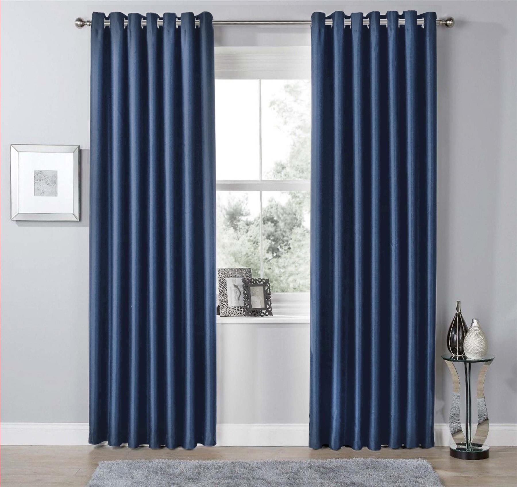 Blackout Eyelet Curtains Black Out Thermal Ring Top Ready Made Curtain Pair - Picture 7 of 13