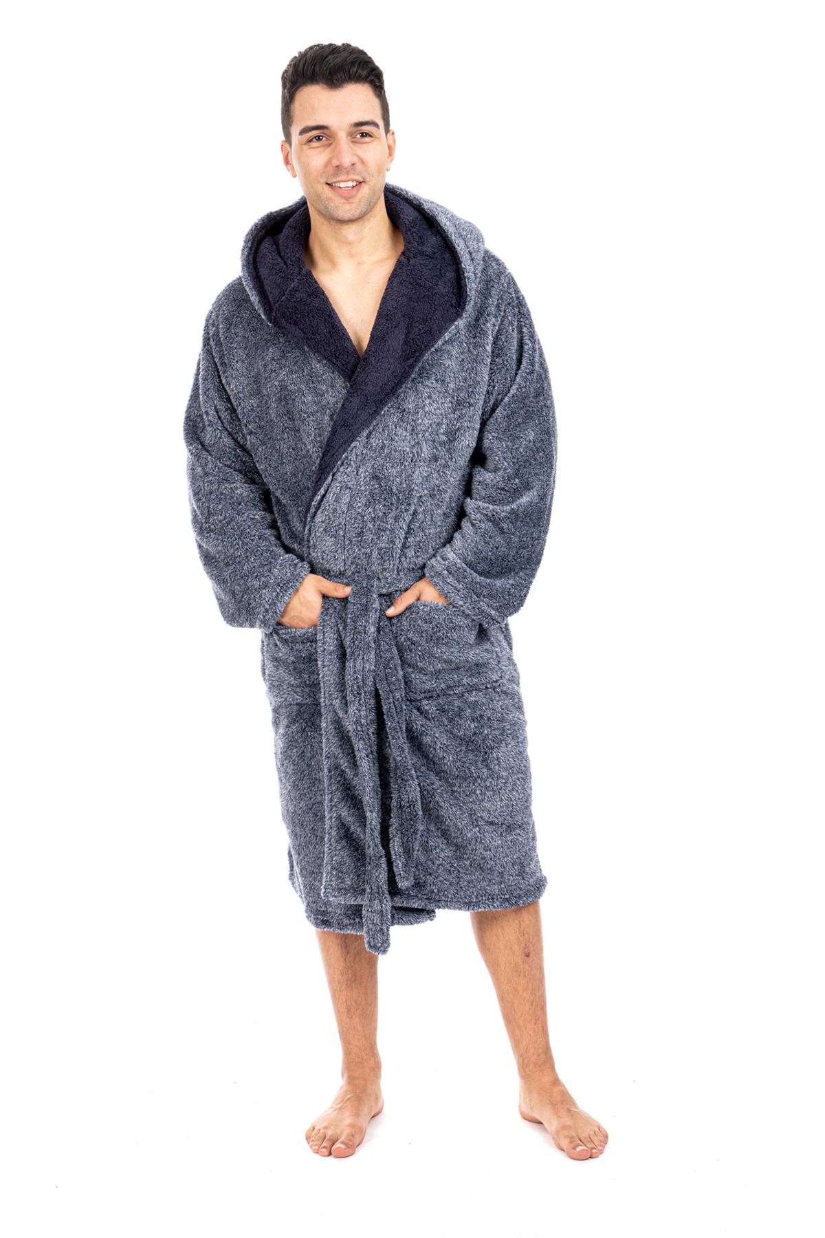 Vestido de vestir para hombre vestidos de lana con capucha bata de baño negro gris bata de baño - Imagen 12 de 37