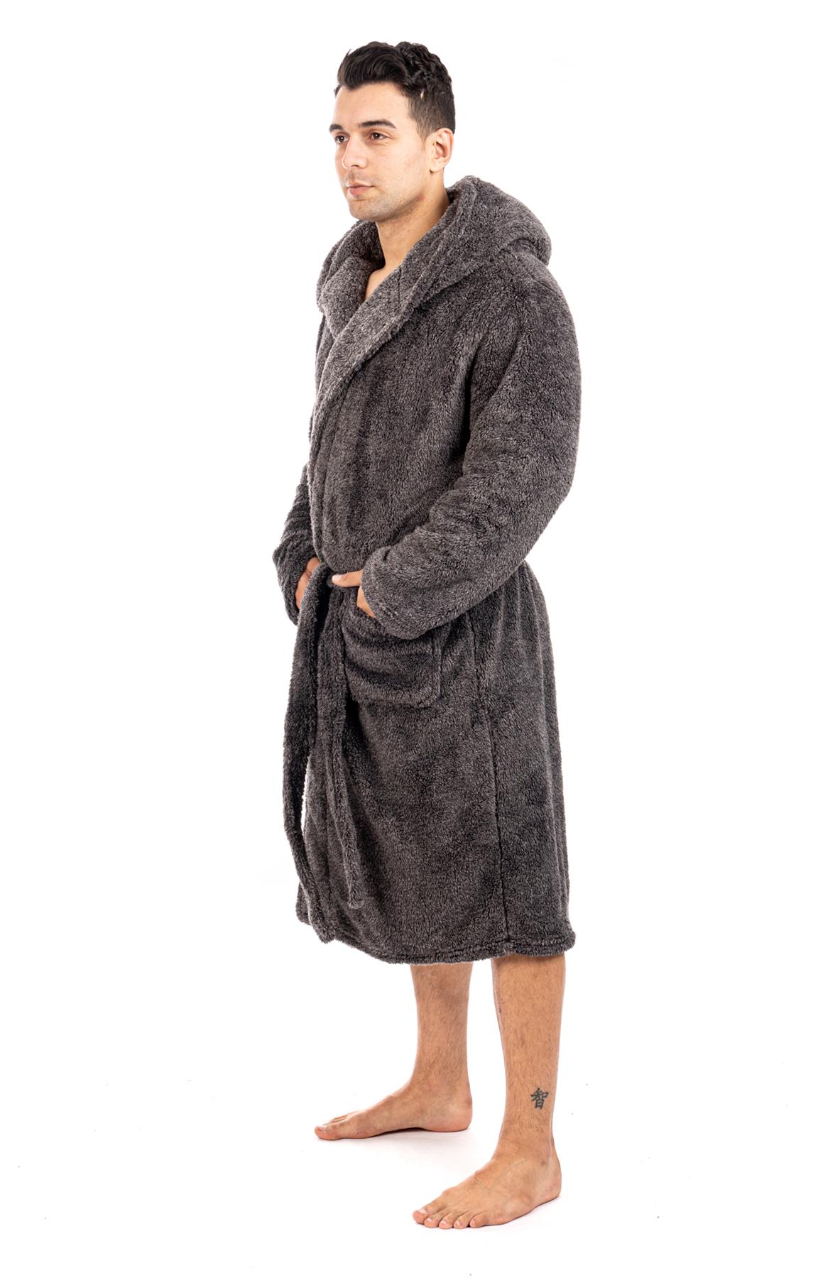 Vestido de vestir para hombre vestidos de lana con capucha bata de baño negro gris bata de baño - Imagen 5 de 37