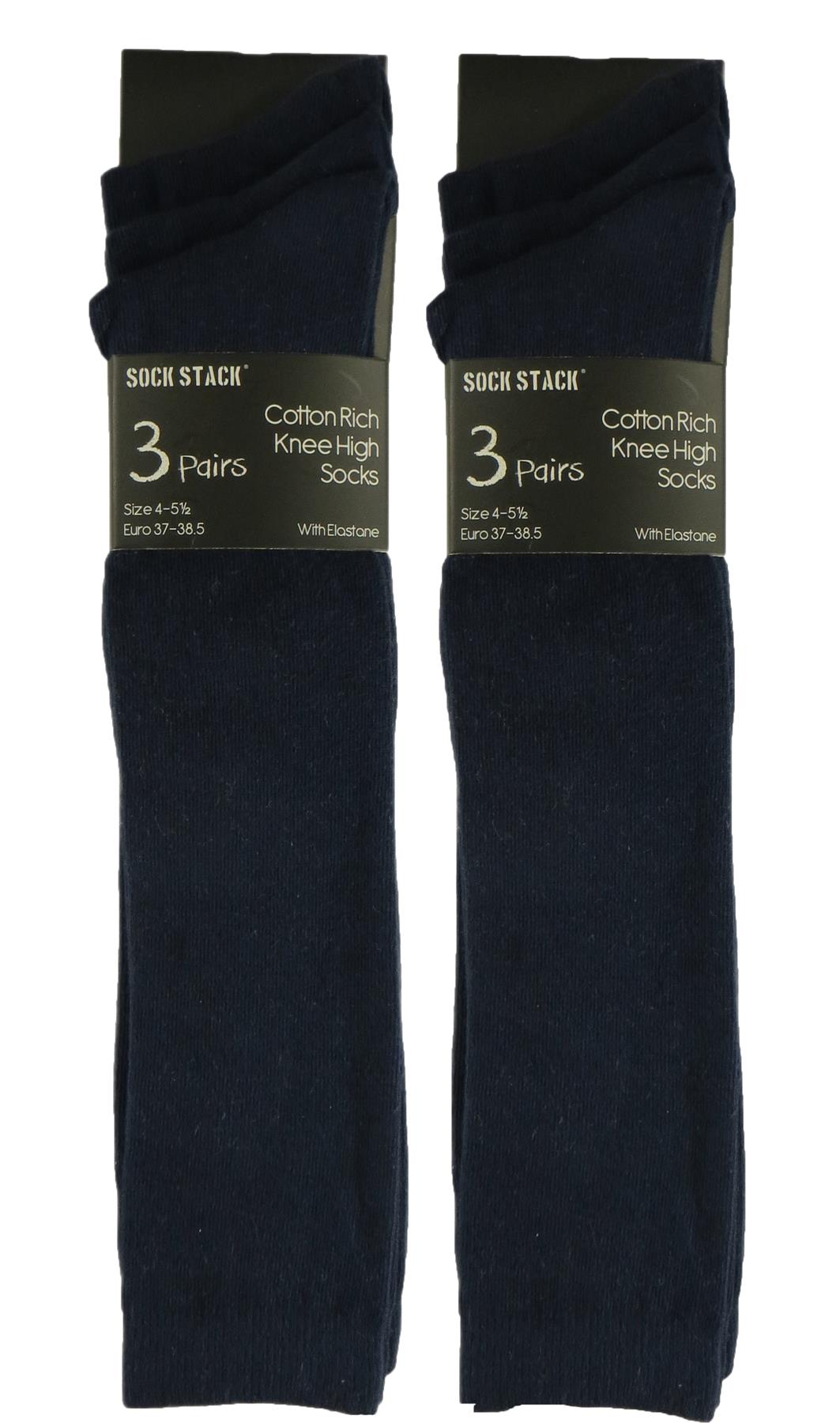 12 Paia Calze Scuola Lunghe Bambina Nero Grigio Navy Bianco Calzini Al Ginocchio - Foto 5 di 9