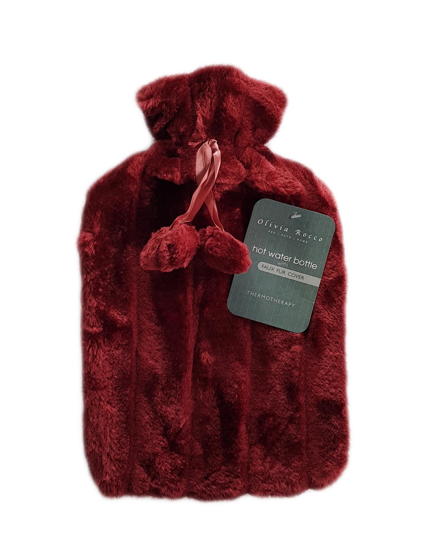 Plain Faux Fur Hot Water Bottle With Pom Poms Thermotherapy Winter Gift - Picture 15 of 53