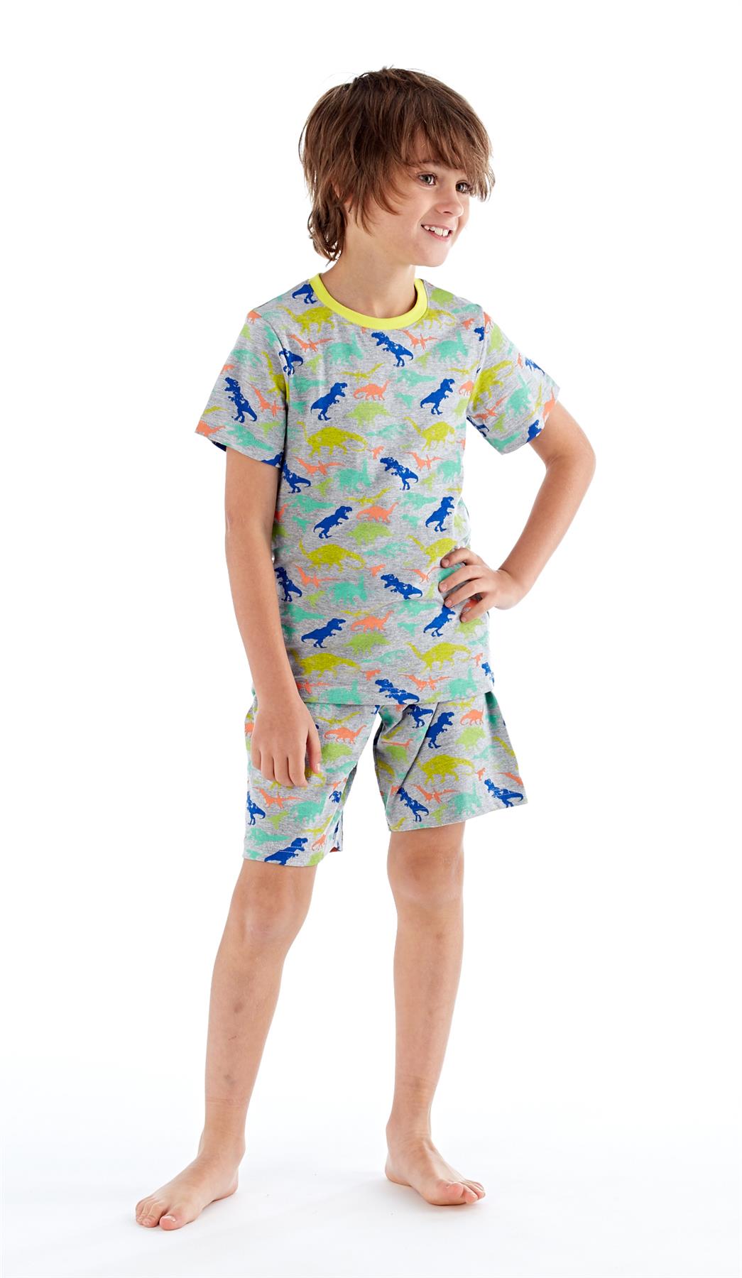Pyjama Set Boys Dinosaur & Shark Pyjamas Summer Cotton PJs Nightwear - Picture 4 of 9