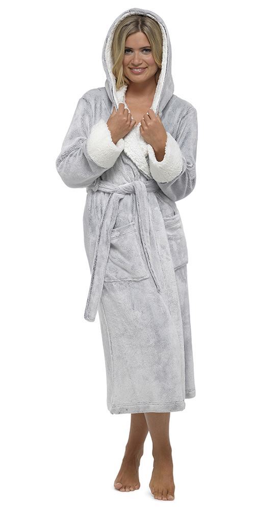 Women's Shimmer Fleece Robe, Luxury Hooded Dressing Gown, Size 8-18, W526 - Picture 3 of 6
