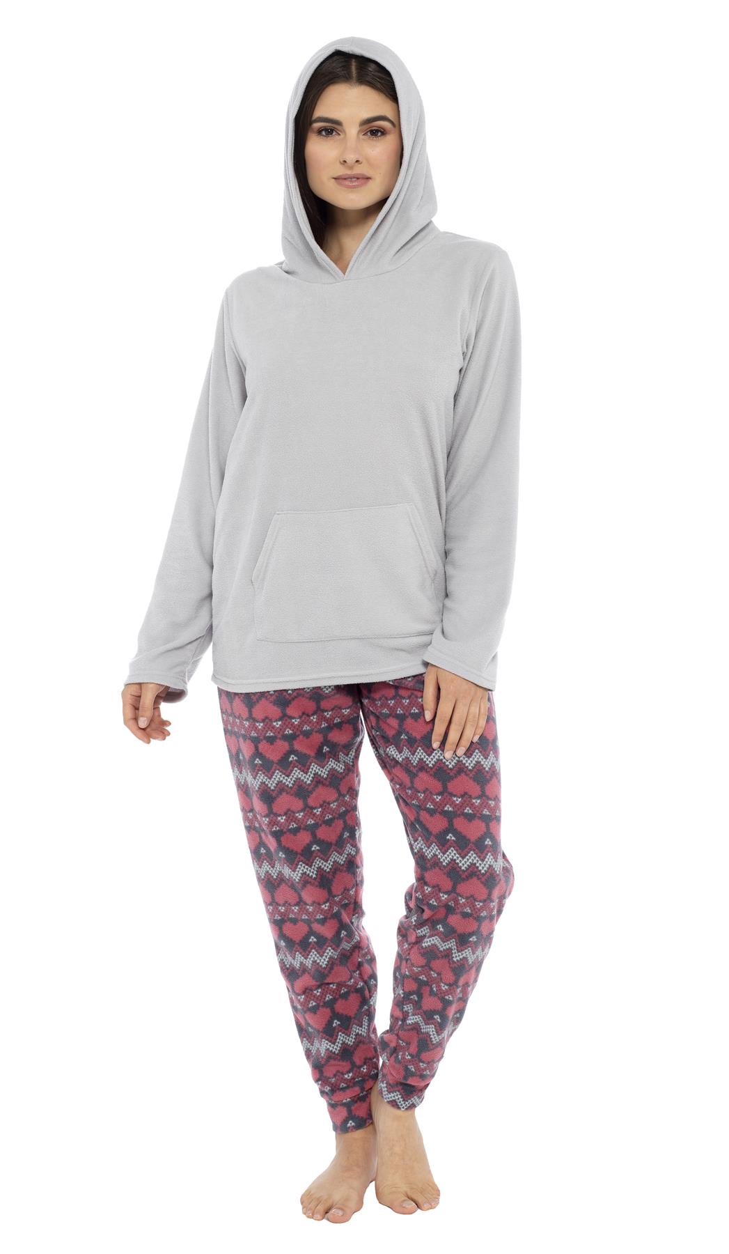 Women's Stars Hooded Pyjamas Warm Fleece Top & Pants Pyjama Lounge Set PJs - Picture 15 of 31