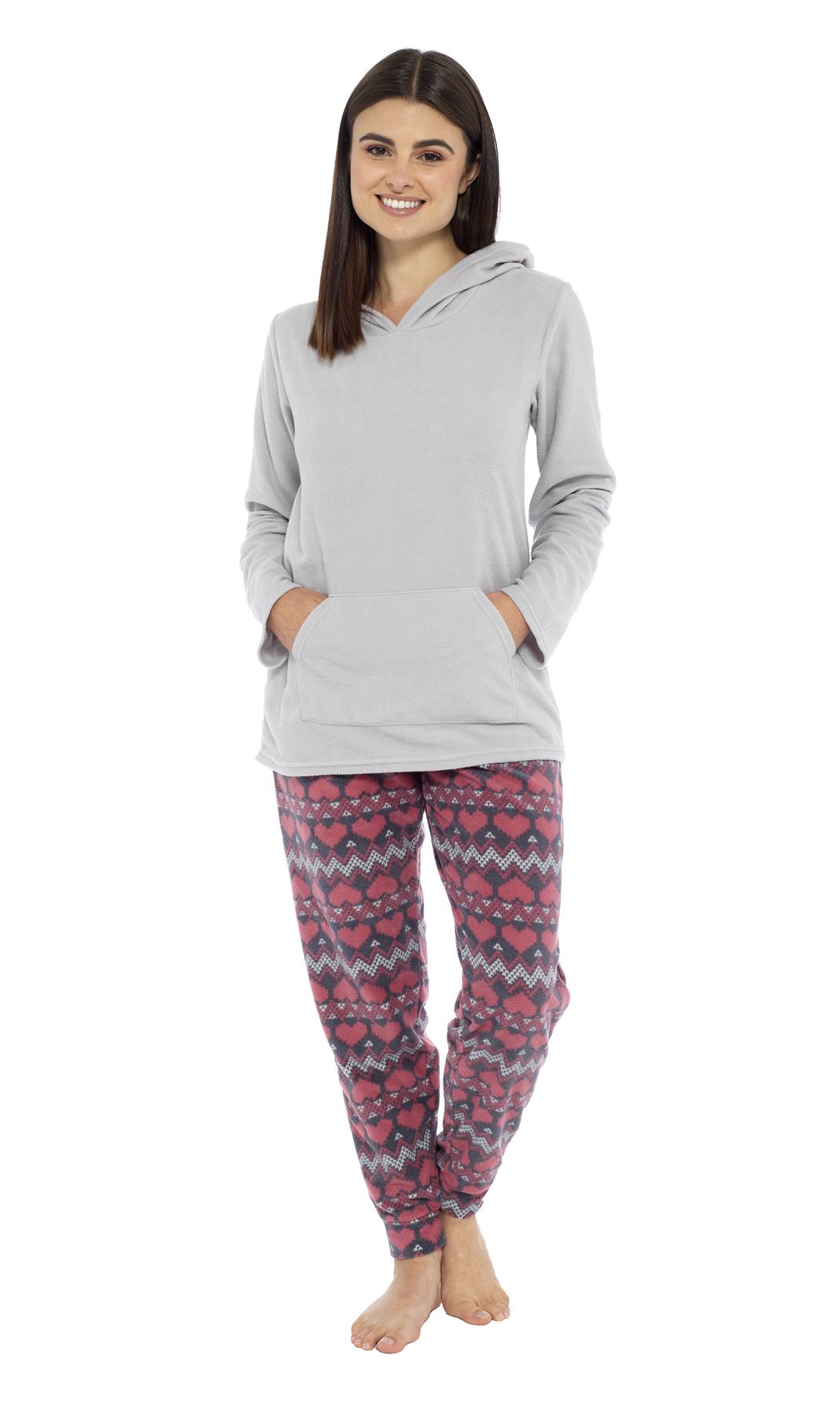 Women's Stars Hooded Pyjamas Warm Fleece Top & Pants Pyjama Lounge Set PJs - Picture 14 of 31