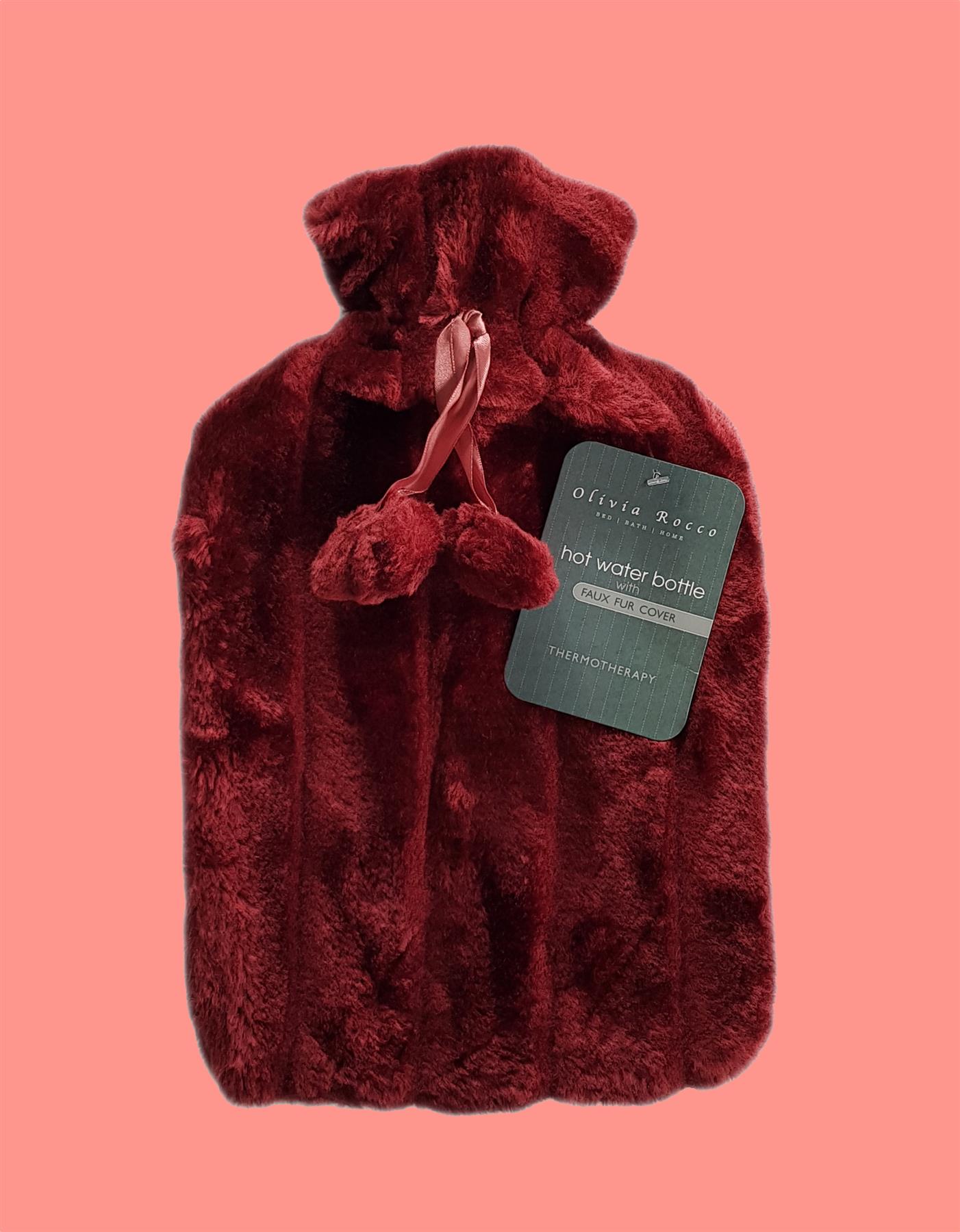 Plain Faux Fur Hot Water Bottle With Pom Poms Thermotherapy Winter Gift - Picture 16 of 53