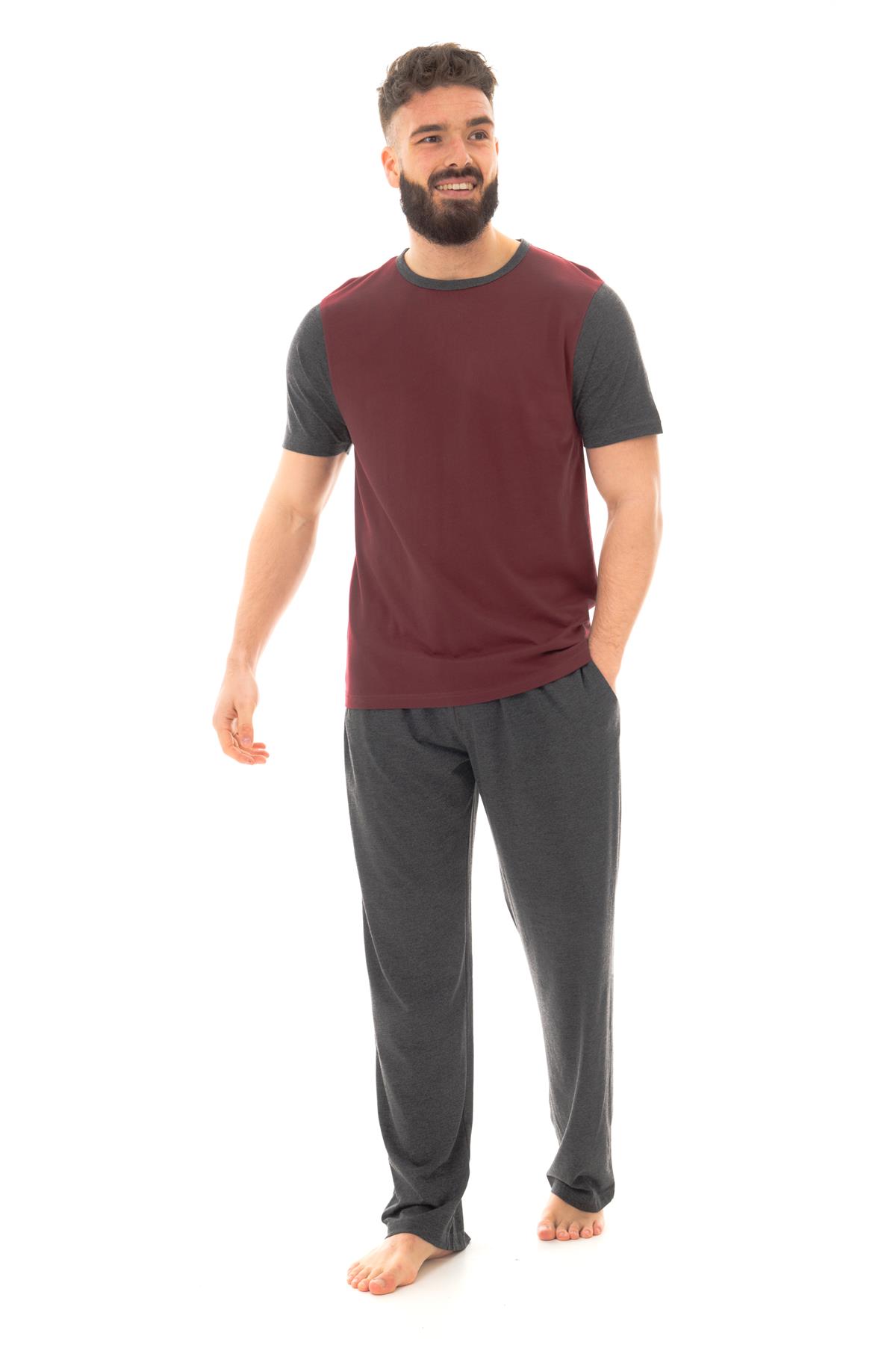 Mens Long Pyjama Sets Cotton Pyjamas Loungewear T Shirt Pants PJ Set - Picture 12 of 15