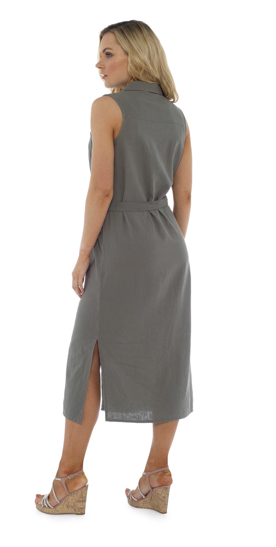Damenkleid mit Knopfdruck durch Leinen, Urlaub Sommerkleid, Größe 10-20 - Bild 8 von 12