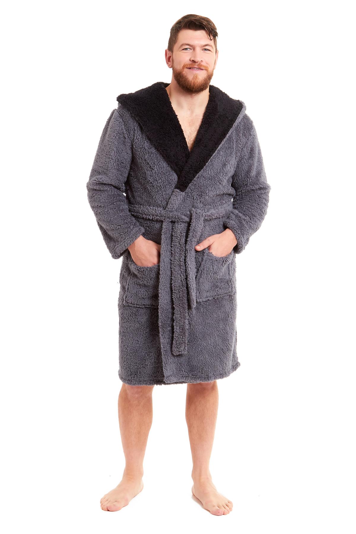 Vestido de vestir para hombre vestidos de lana con capucha bata de baño negro gris bata de baño - Imagen 27 de 37