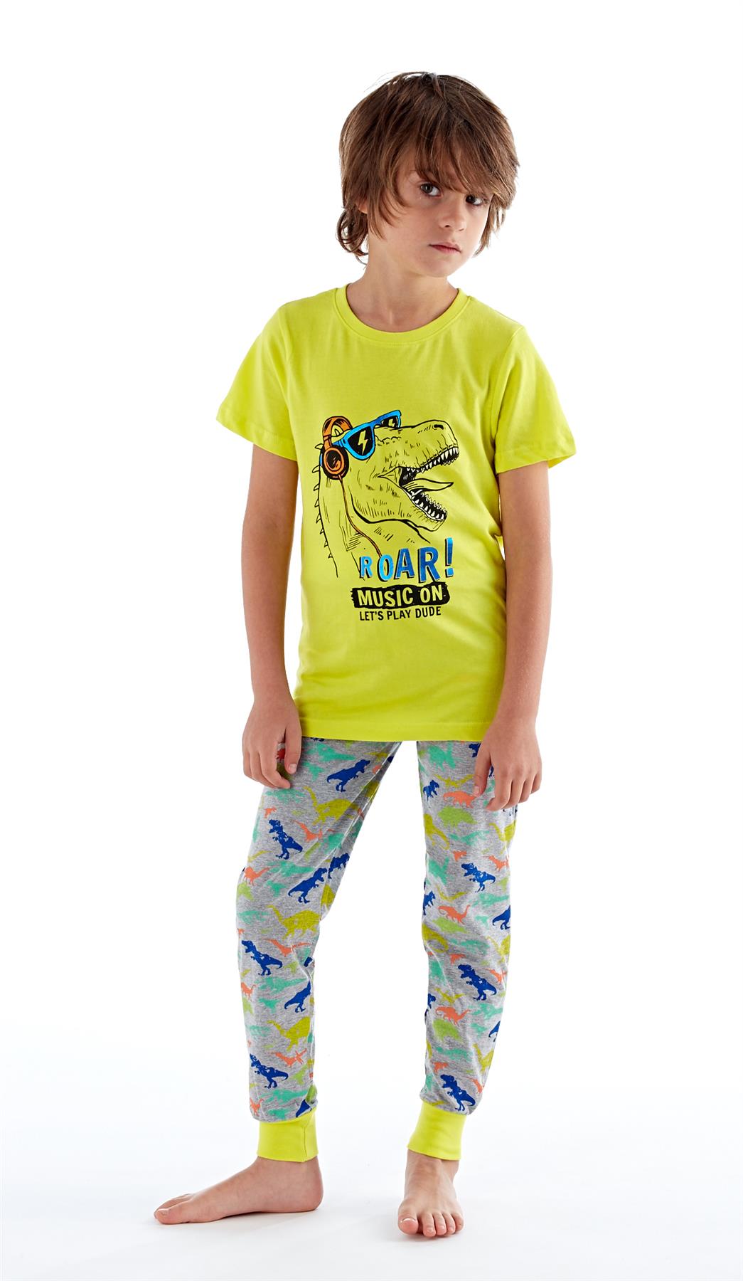 Pyjama Set Boys Dinosaur & Shark Pyjamas Summer Cotton PJs Nightwear - Picture 2 of 9