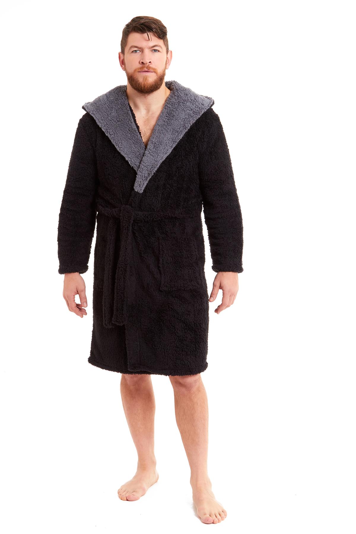 Vestido de vestir para hombre vestidos de lana con capucha bata de baño negro gris bata de baño - Imagen 22 de 37