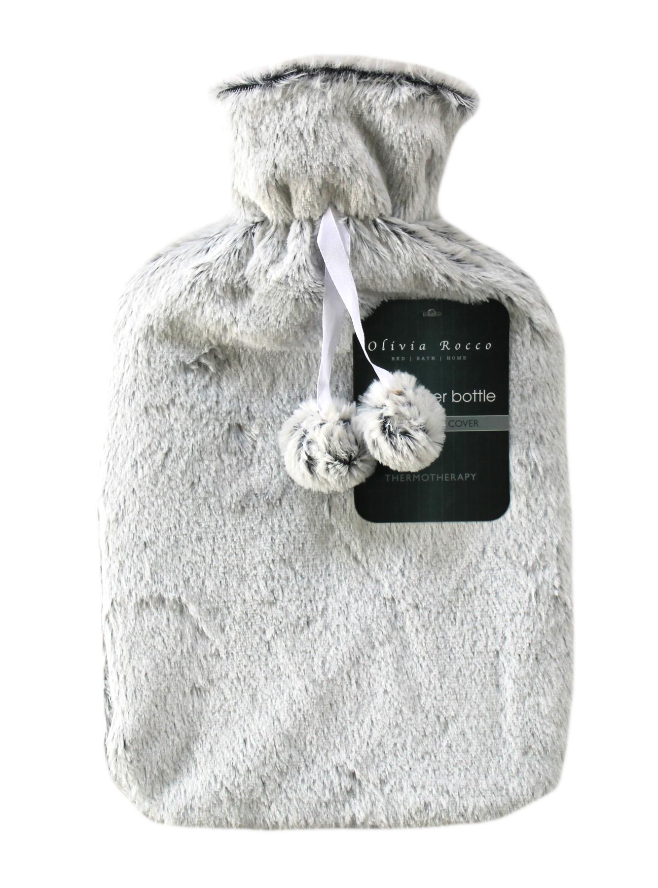 Plain Faux Fur Hot Water Bottle With Pom Poms Thermotherapy Winter Gift - Picture 46 of 53