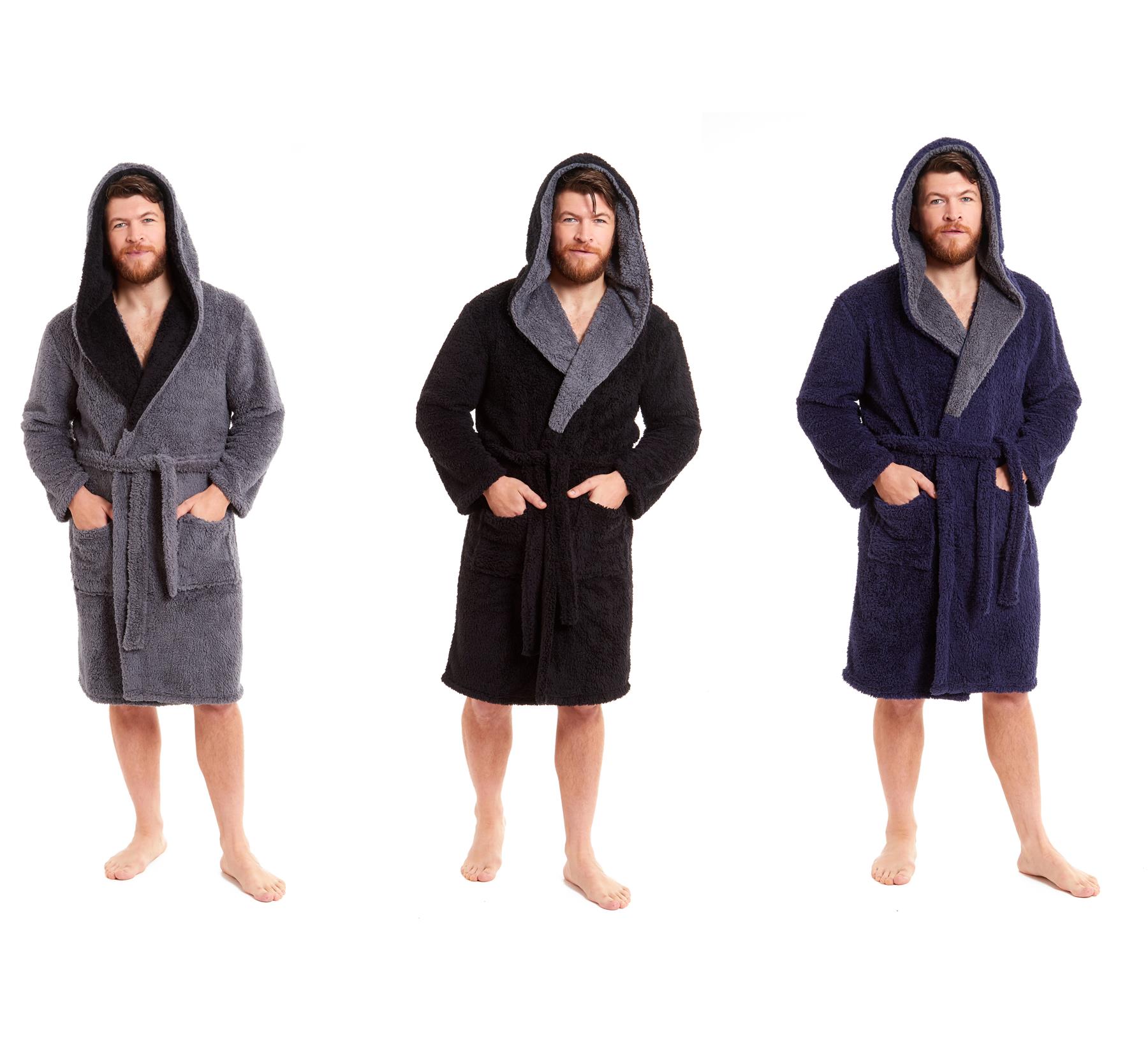 grey hooded dressing gown mens Men's Luxury Robe, Black & Grey Luxury Bathrobe