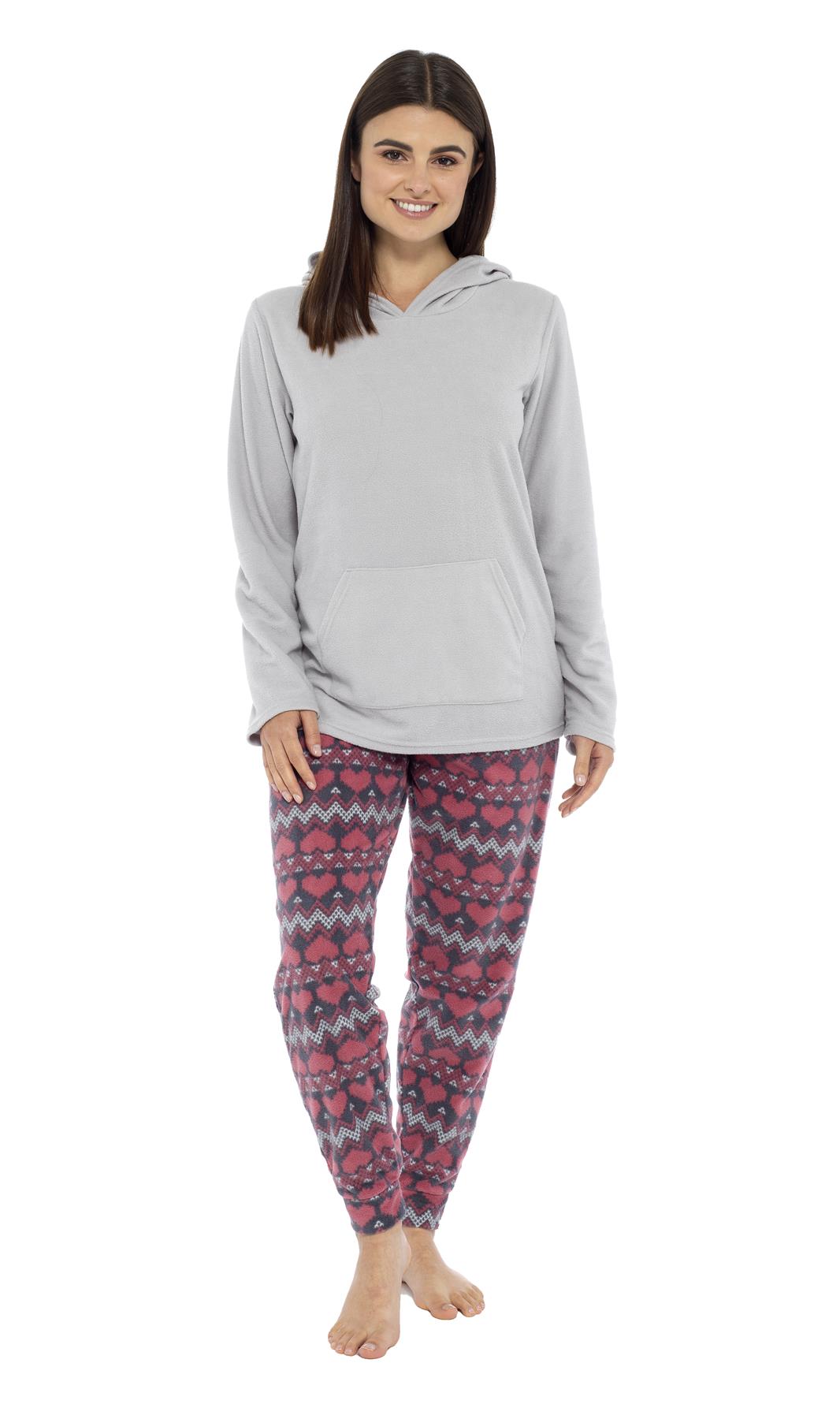 Women's Stars Hooded Pyjamas Warm Fleece Top & Pants Pyjama Lounge Set PJs - Picture 18 of 31
