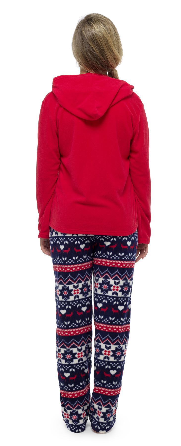 Women's Stars Hooded Pyjamas Warm Fleece Top & Pants Pyjama Lounge Set PJs - Picture 6 of 31