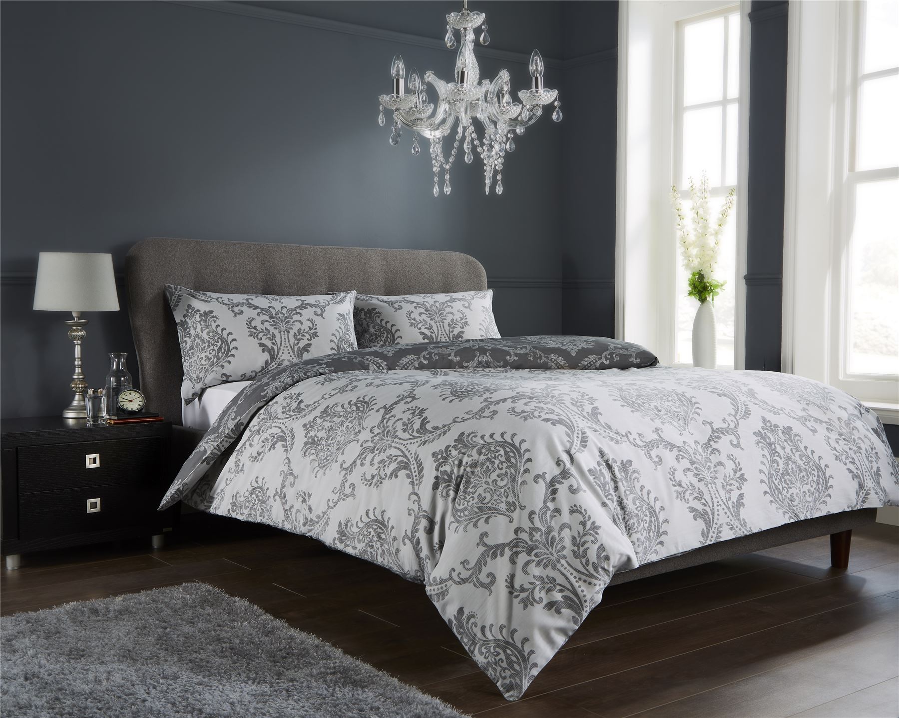 Damask Duvet Quilt Cover Set Bed Linen Double King Size Bedding Black 