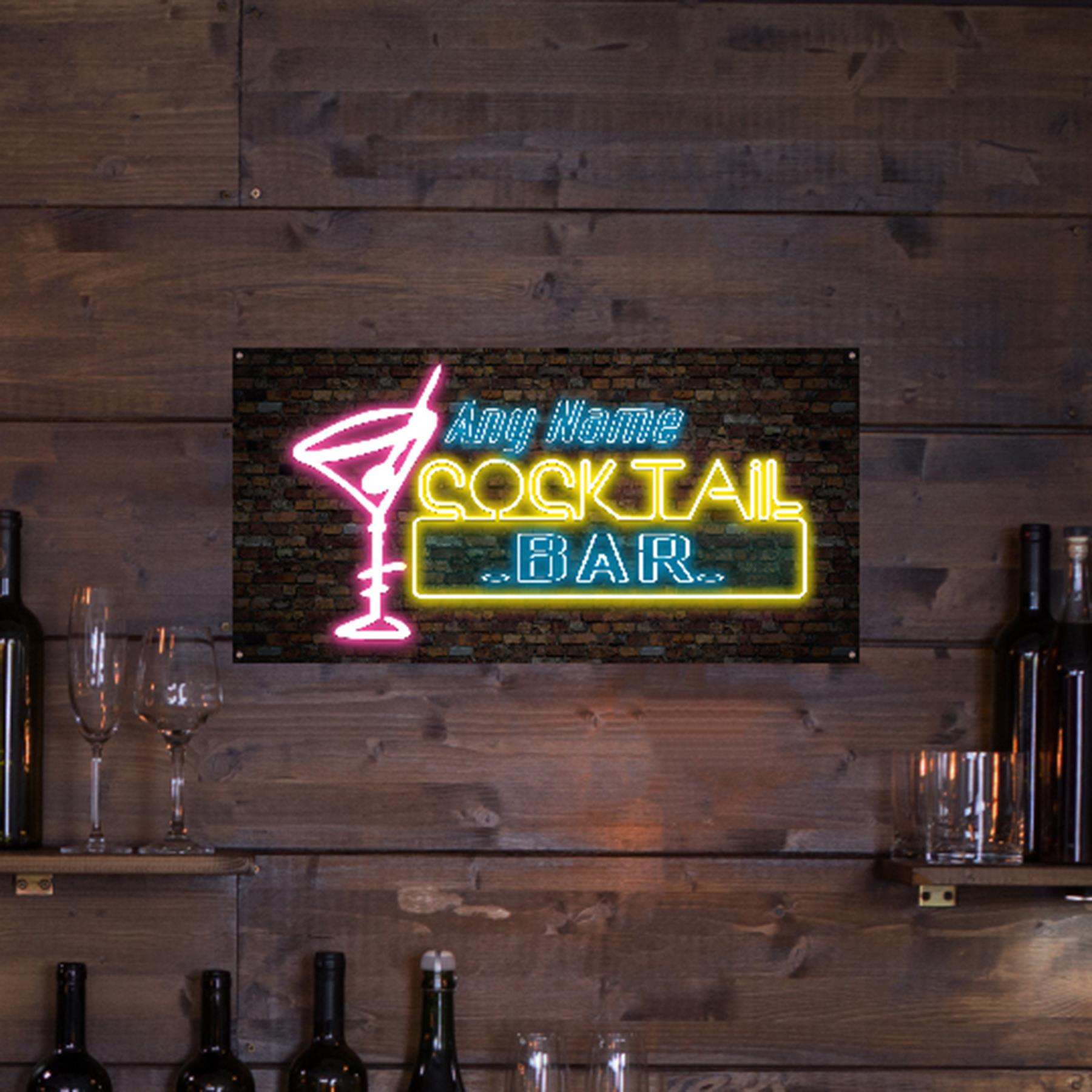 Personalised Bar Sign for Home Bar Neon Cocktail Style Metal Plaques