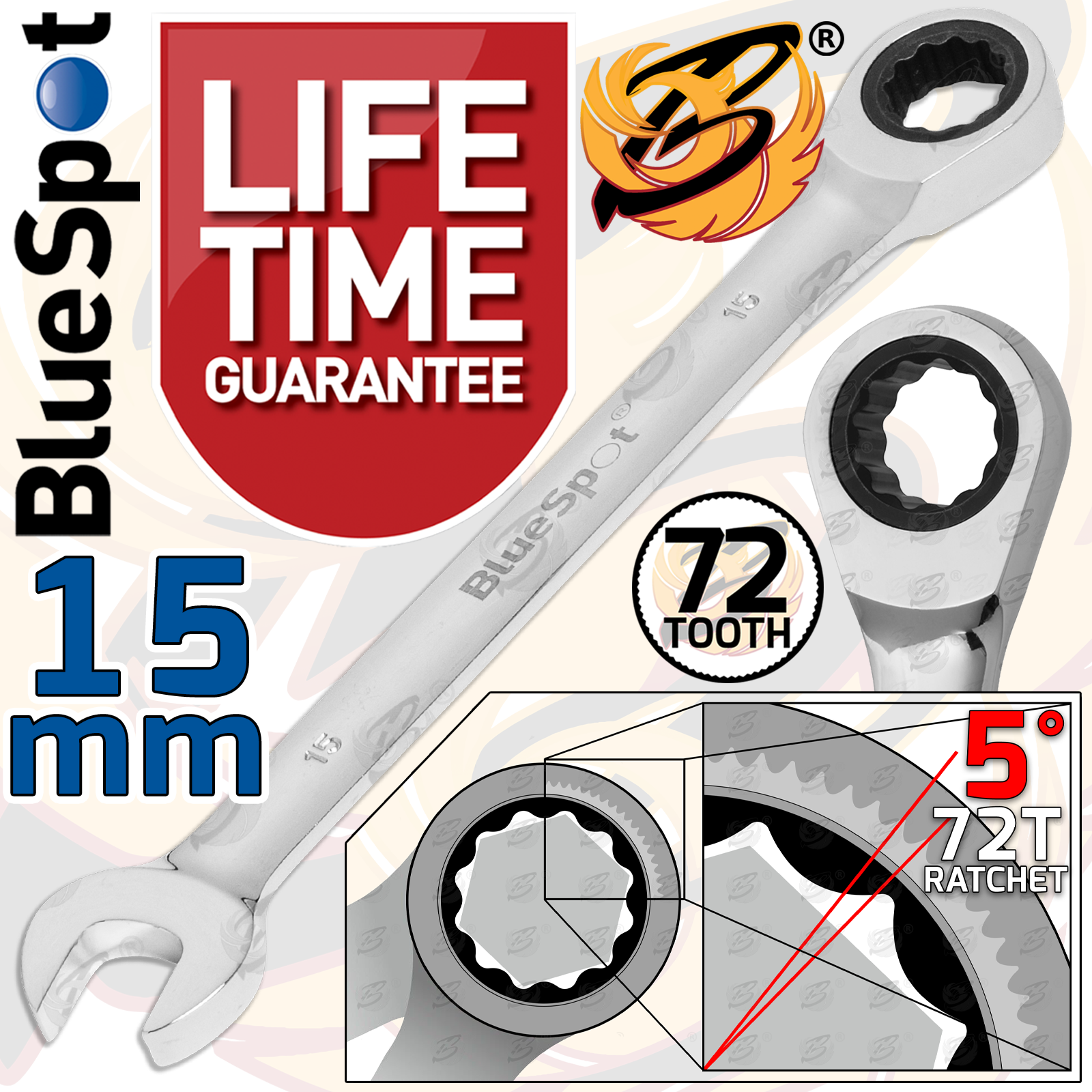 Ratchet Spanners Combination Ratchet Wrenches Spanner 72T Fixed Head 8mm - 24mm - Picture 22 of 45