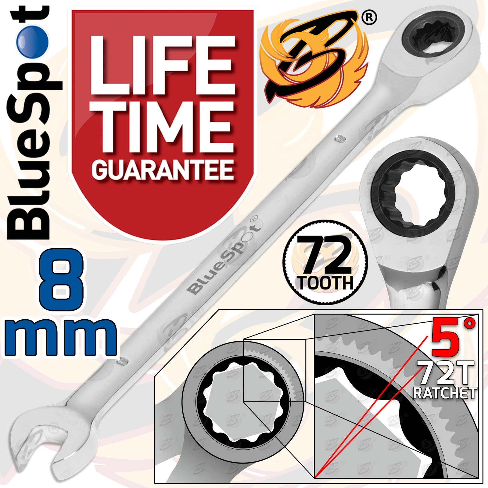 Ratchet Spanners Combination Ratchet Wrenches Spanner 72T Fixed Head 8mm - 24mm - Picture 4 of 45