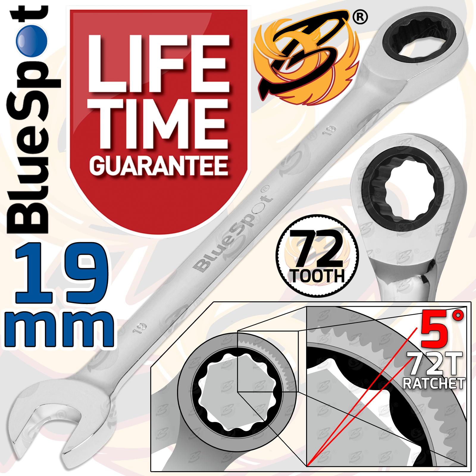 Ratchet Spanners Combination Ratchet Wrenches Spanner 72T Fixed Head 8mm - 24mm