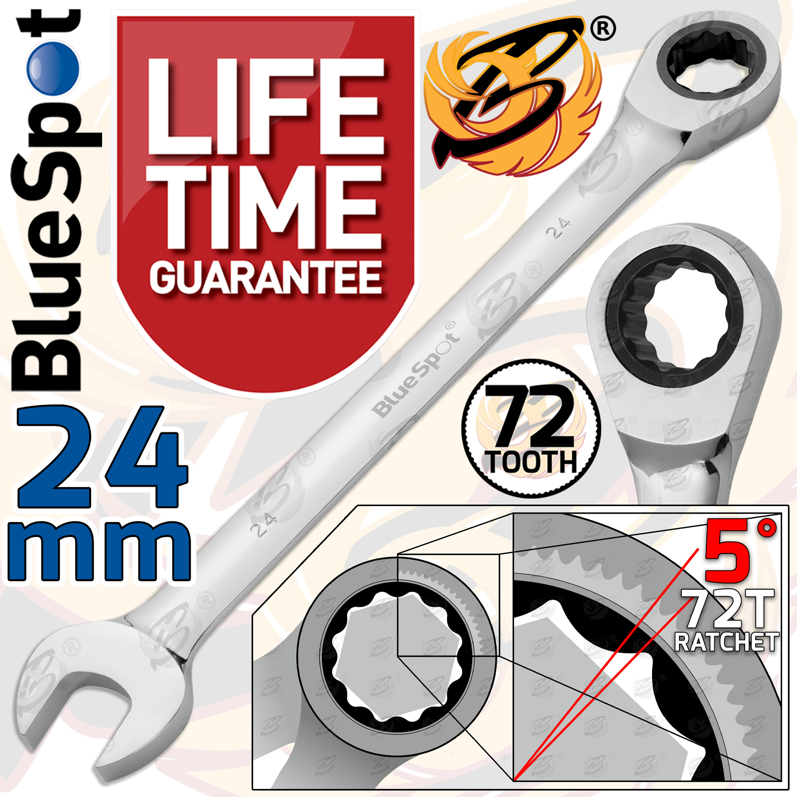 Ratchet Spanners Combination Ratchet Wrenches Spanner 72T Fixed Head 8mm - 24mm - Picture 43 of 45