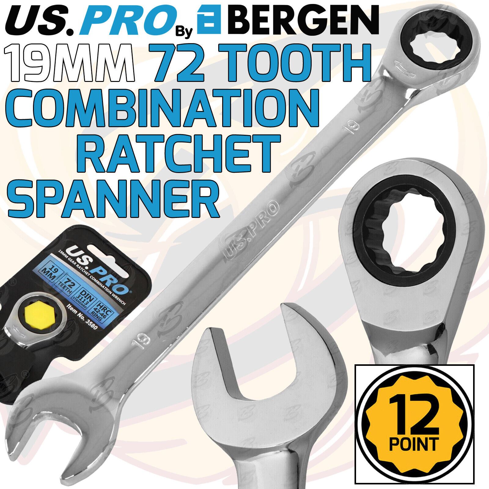 US PRO Ratchet Spanners Combination Ratchet Wrench Spanner 72T Fixed 8mm - 32mm