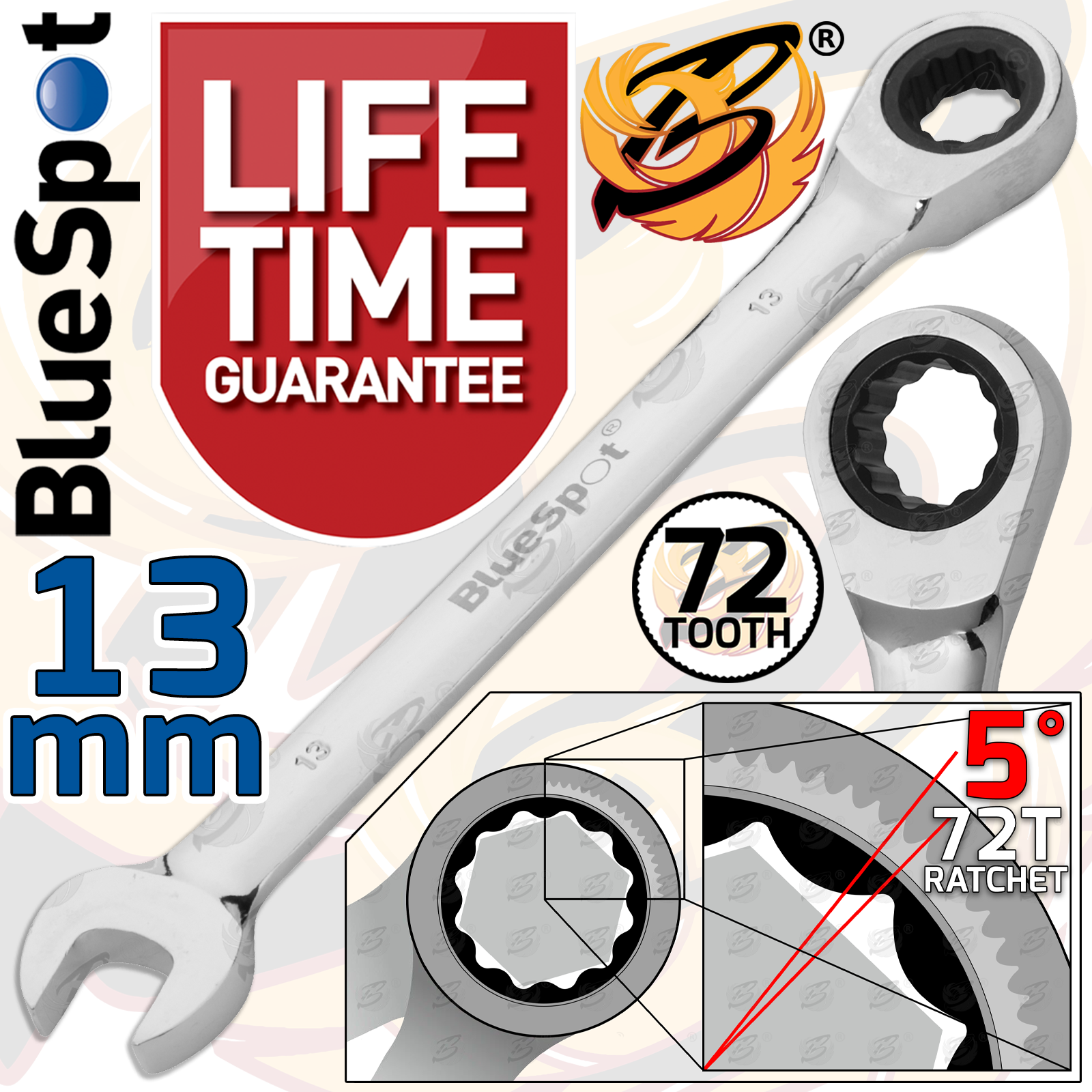 Ratchet Spanners Combination Ratchet Wrenches Spanner 72T Fixed Head 8mm - 24mm - Picture 16 of 45