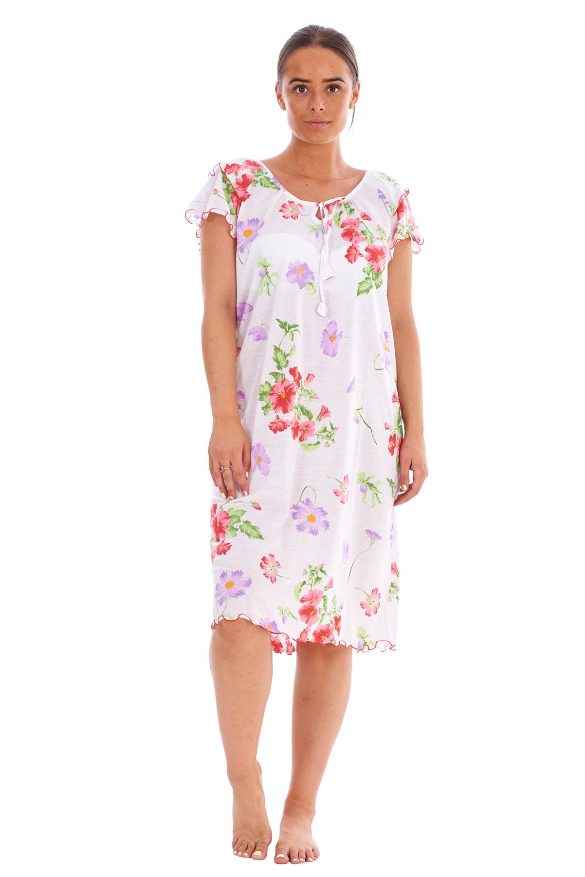 Ladies Nightdress 100%Cotton Cap Sleeve Short Nightwear Pansy Floral Lounge Wear - Picture 36 of 42