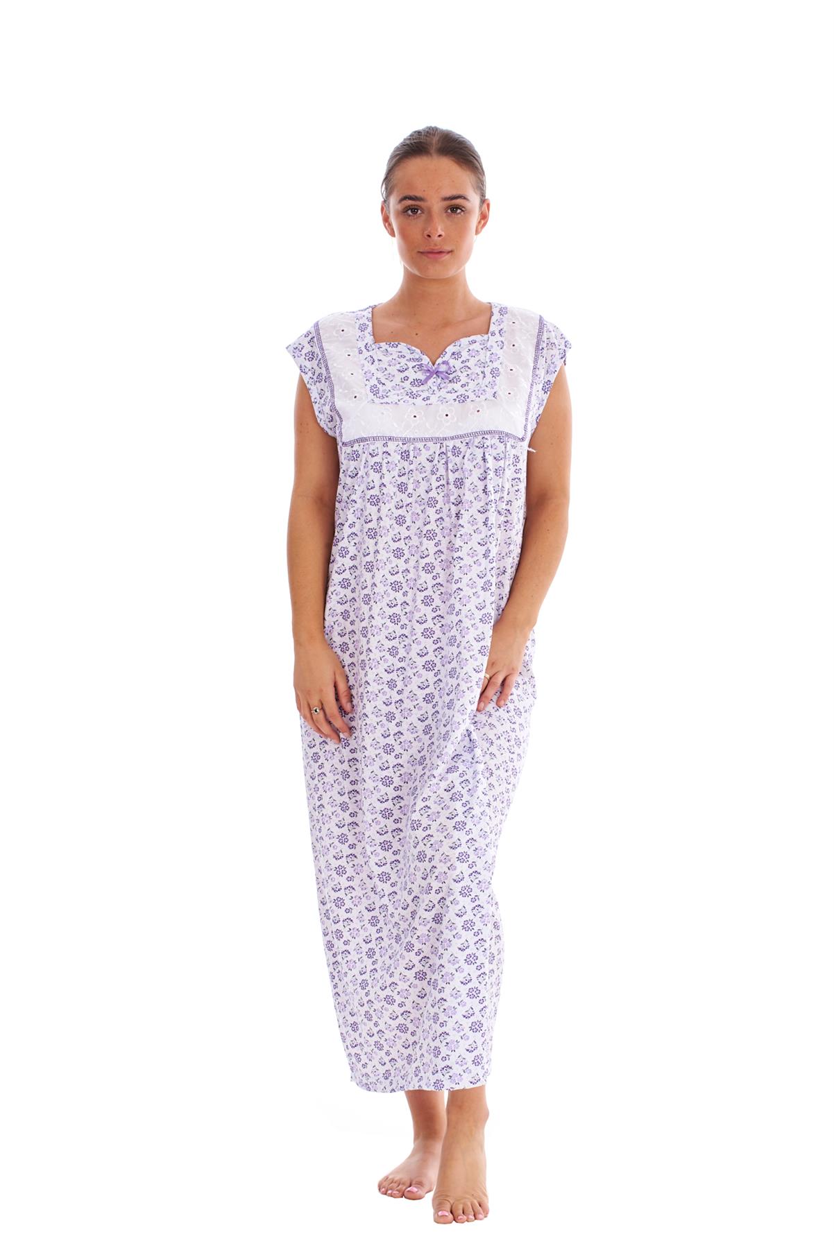 Women Sleeveless Nightwear Floral Print 100% Cotton Long Nightdress M to XXXL - Picture 8 of 15