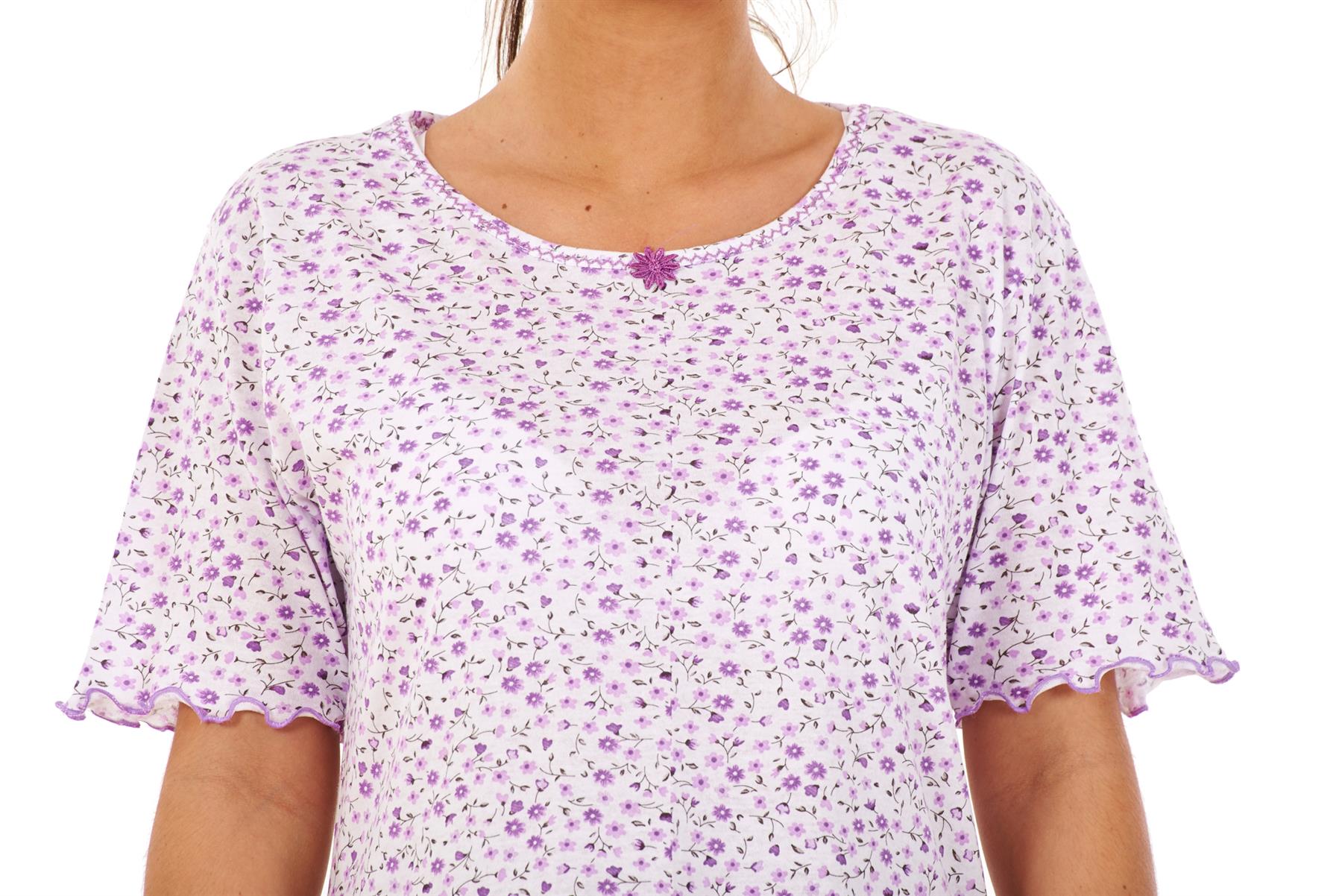 Ladies Floral Nightdress Short Sleeve Soft Cotton Lightweight Sleepwear - Picture 16 of 26