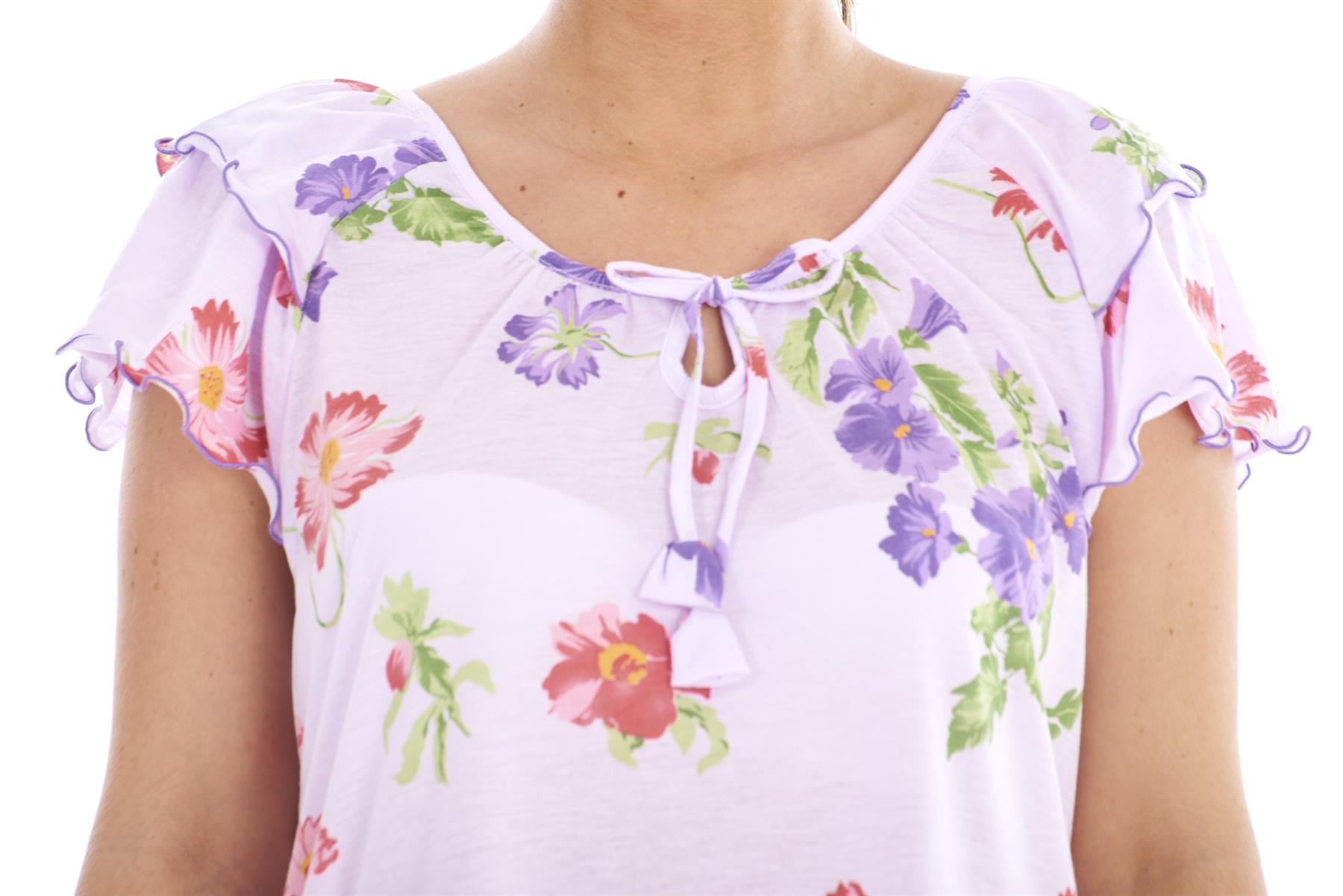 Ladies Nightdress 100%Cotton Cap Sleeve Short Nightwear Pansy Floral Lounge Wear - Picture 20 of 42