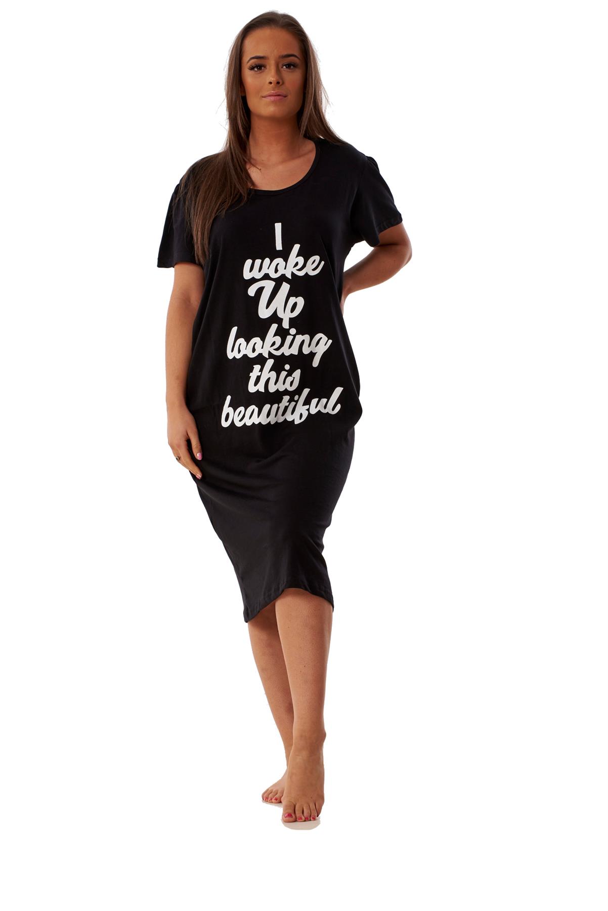 Ladies Nightdress Round Neck Printed Words Short Sleeve Nightie