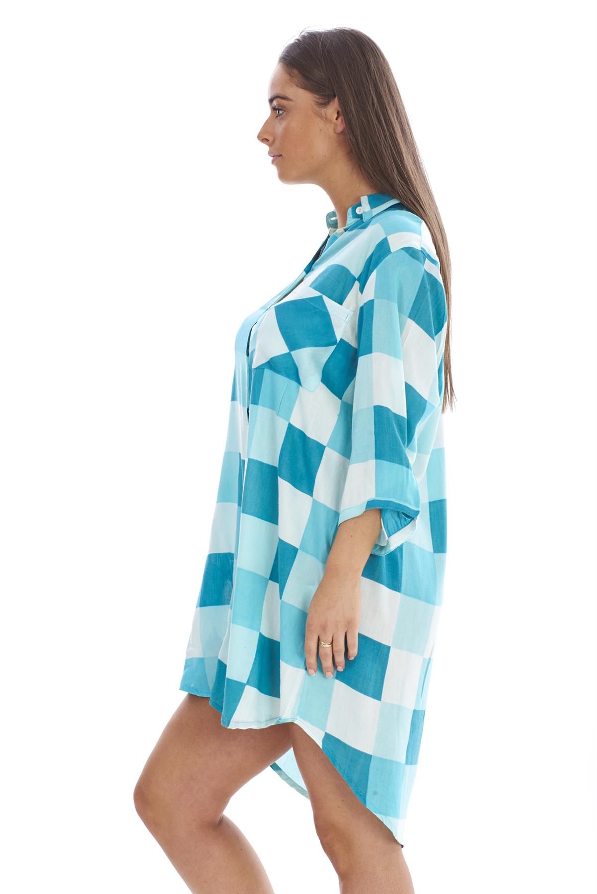 Women's Soft Cotton Check Nightshirt Long Sleeve Sleepwear Dress S to 2XL - Picture 18 of 21