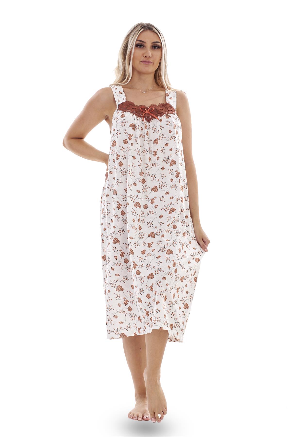 Ladies Nightwear V Neck Flower Cotton Sleeveless Long Nightdress M to XXXL - Picture 7 of 25